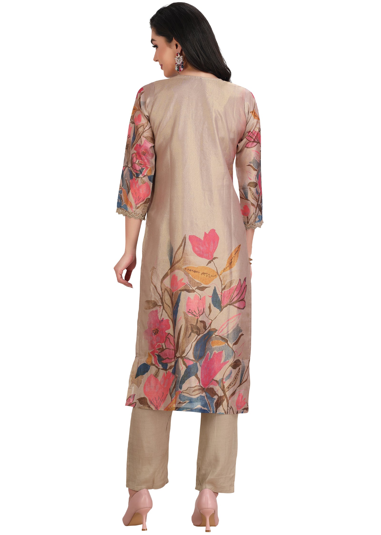 Fawn Tissue Silk Straight Cut Suit