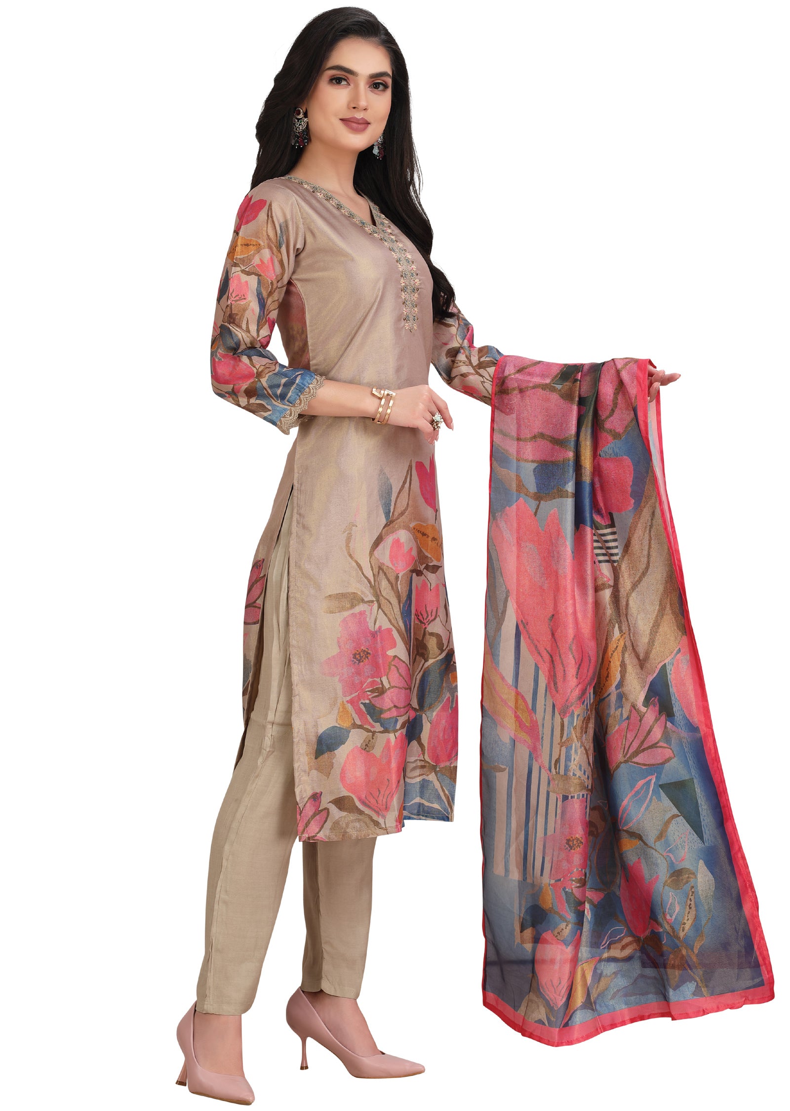 Fawn Tissue Silk Straight Cut Suit