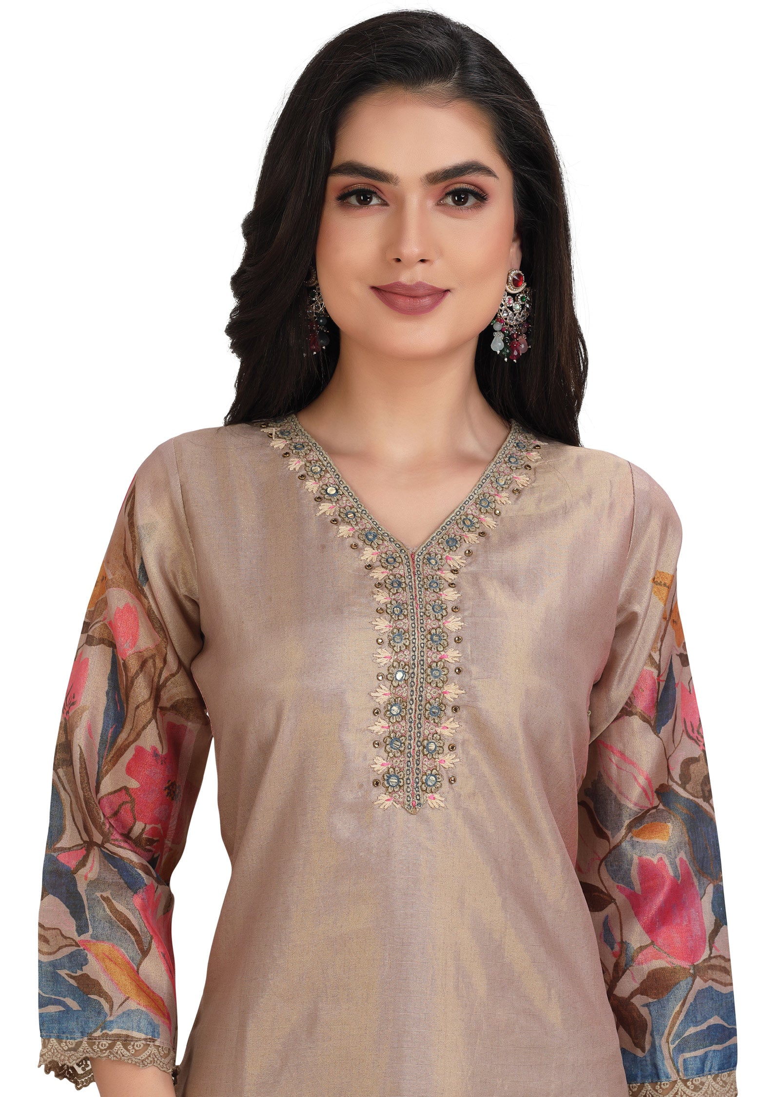 Fawn Tissue Silk Straight Cut Suit