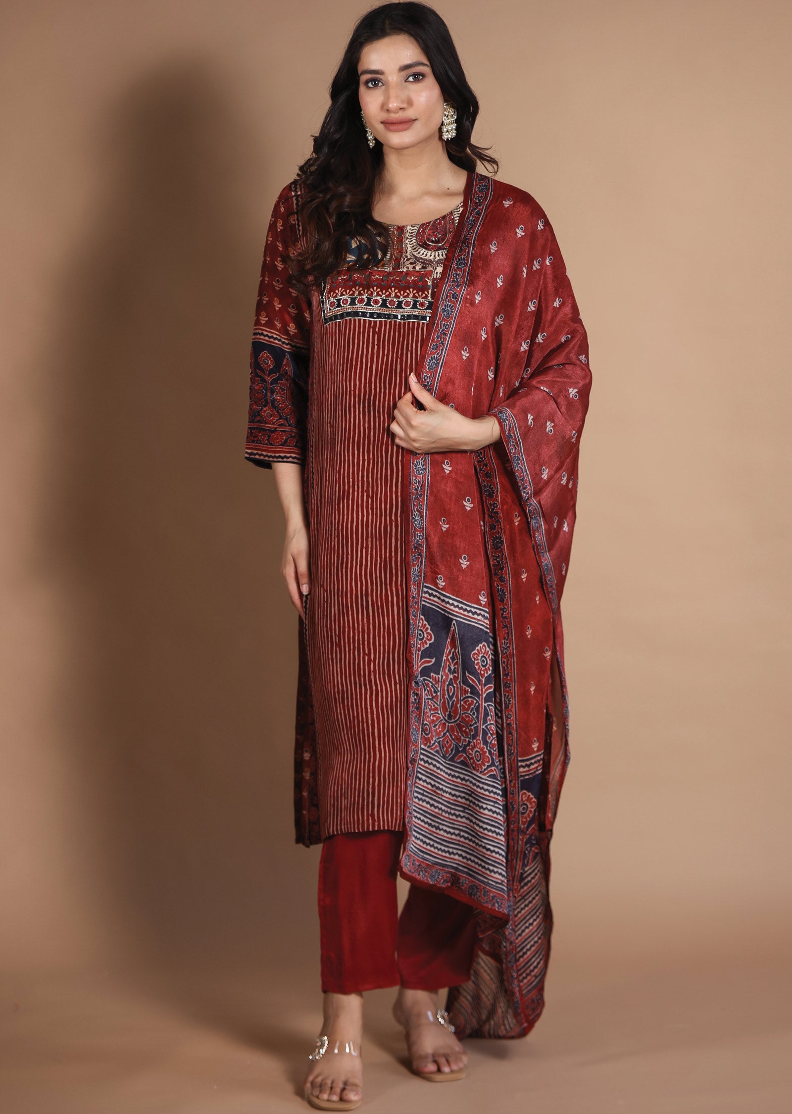 Rust & Black Crepe Straight Cut suit