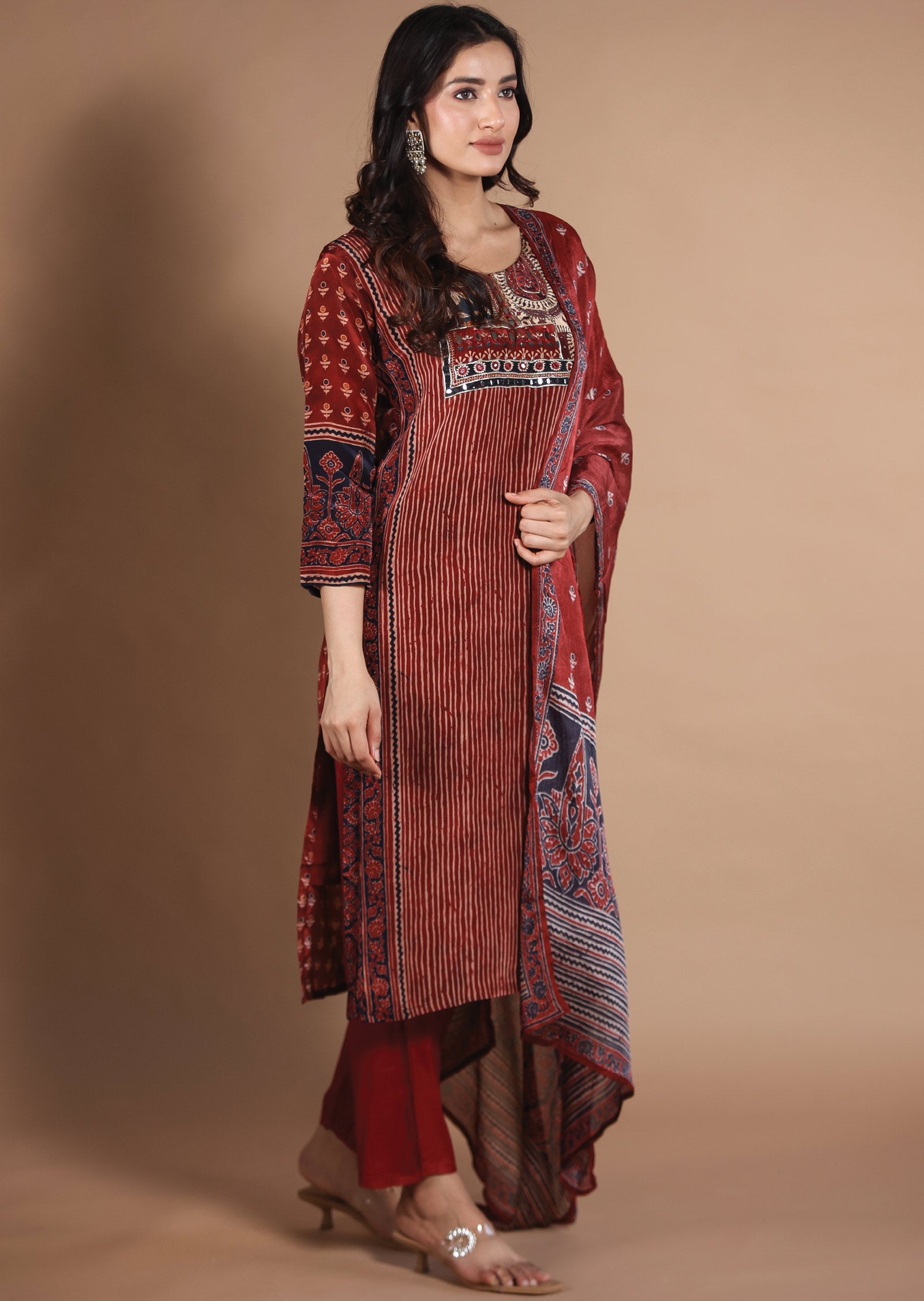 Rust & Black Crepe Straight Cut suit