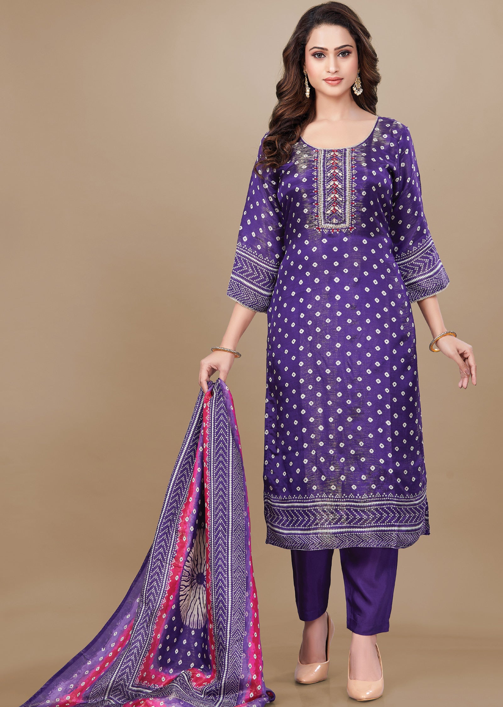 Purple Tissue Silk Straight Cut Suit