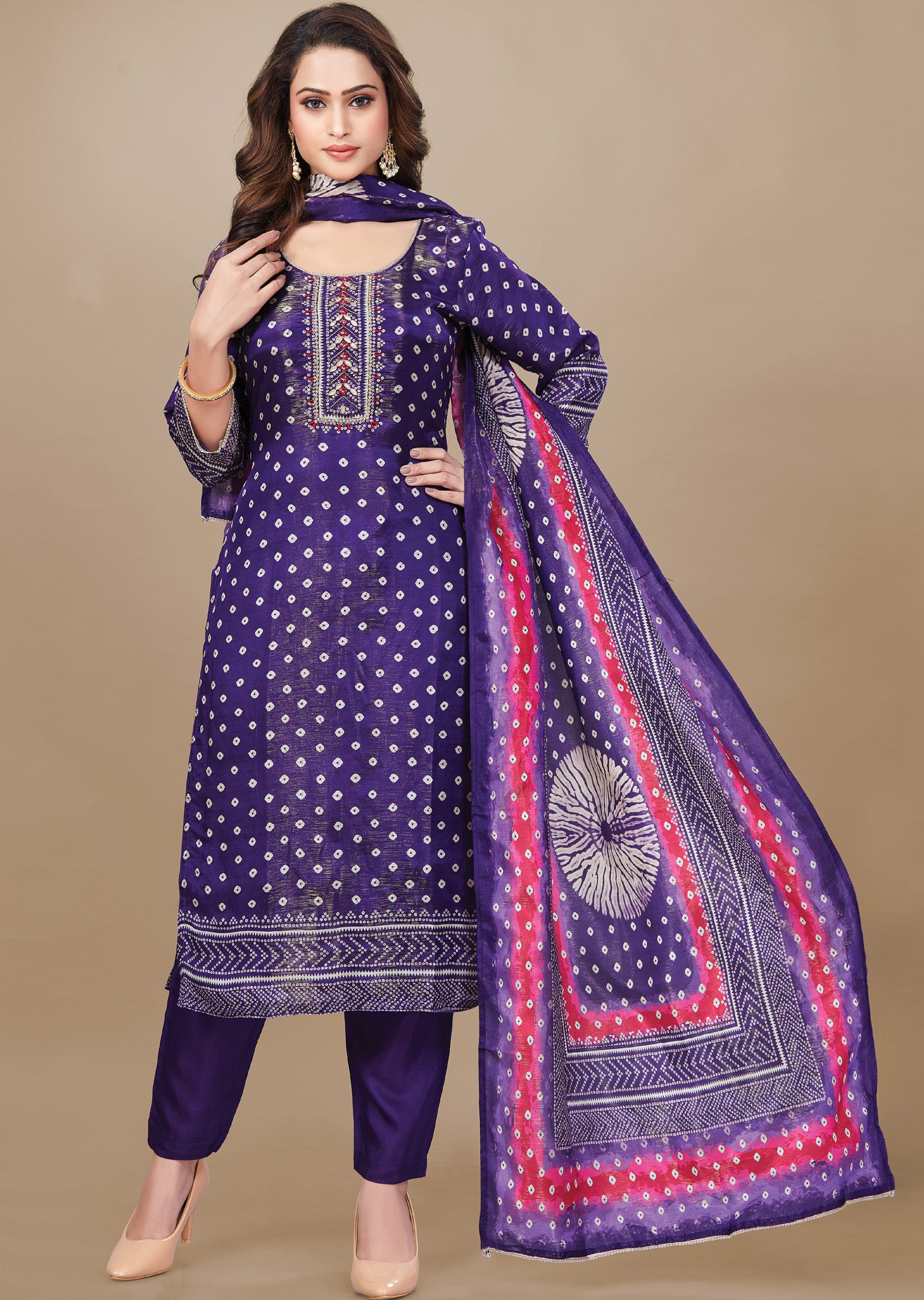 Purple Tissue Silk Straight Cut Suit