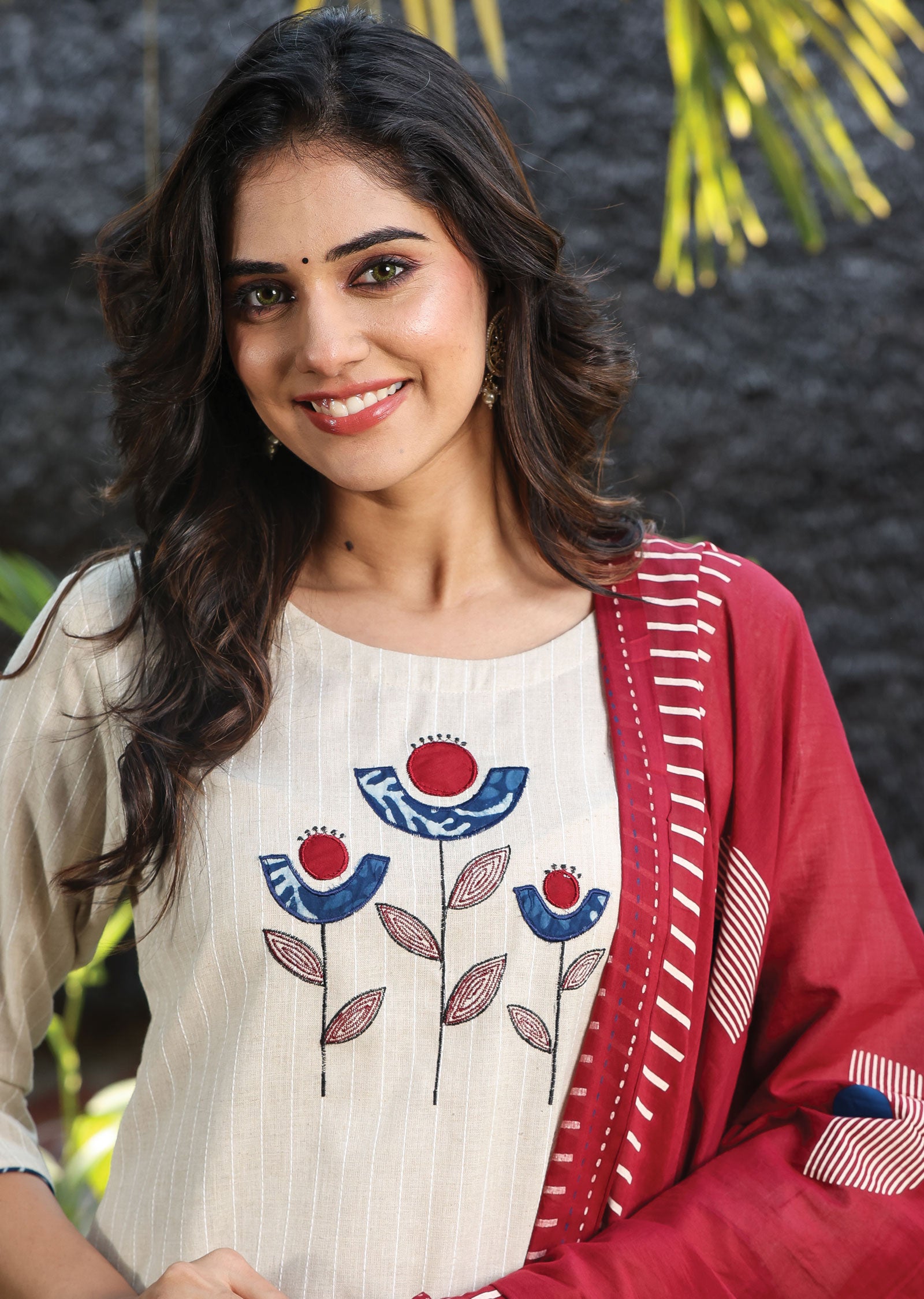 Beige Handloom Cotton Straight Cut Suit