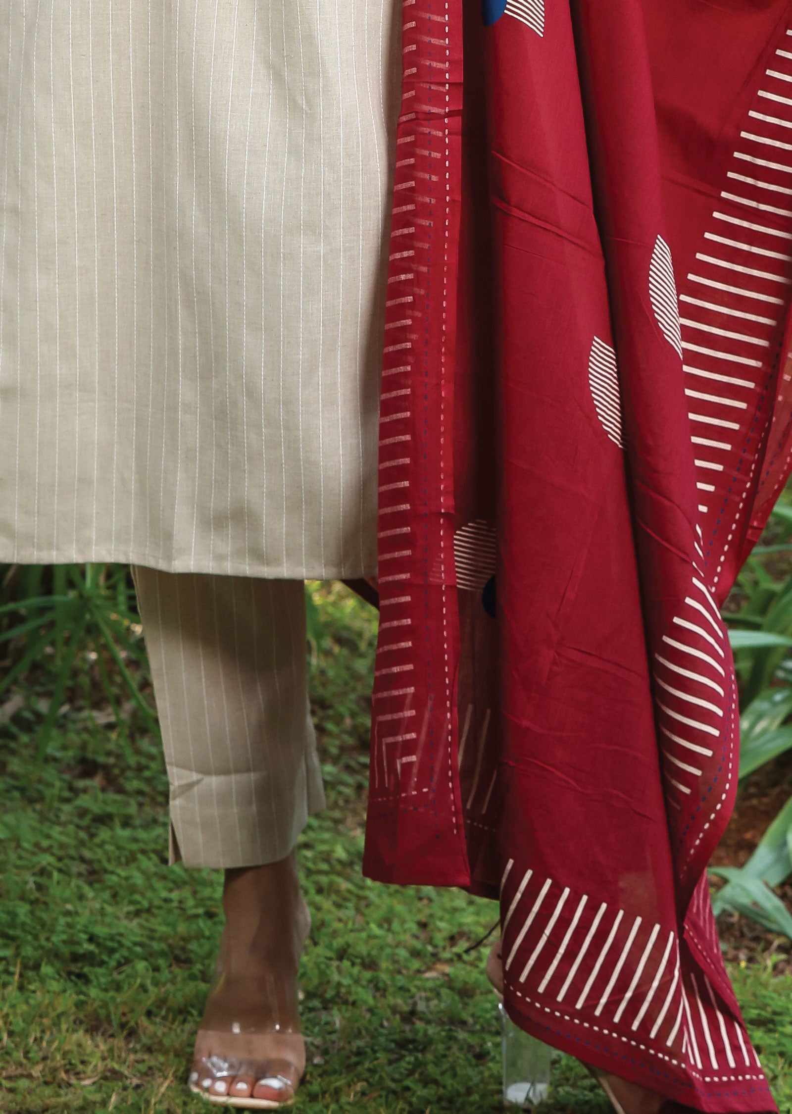 Beige Handloom Cotton Straight Cut Suit