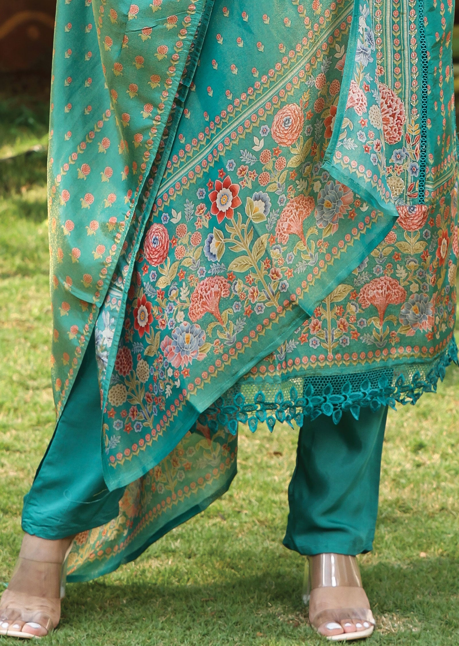 Rama Green Tissue Silk Straight Cut Suit