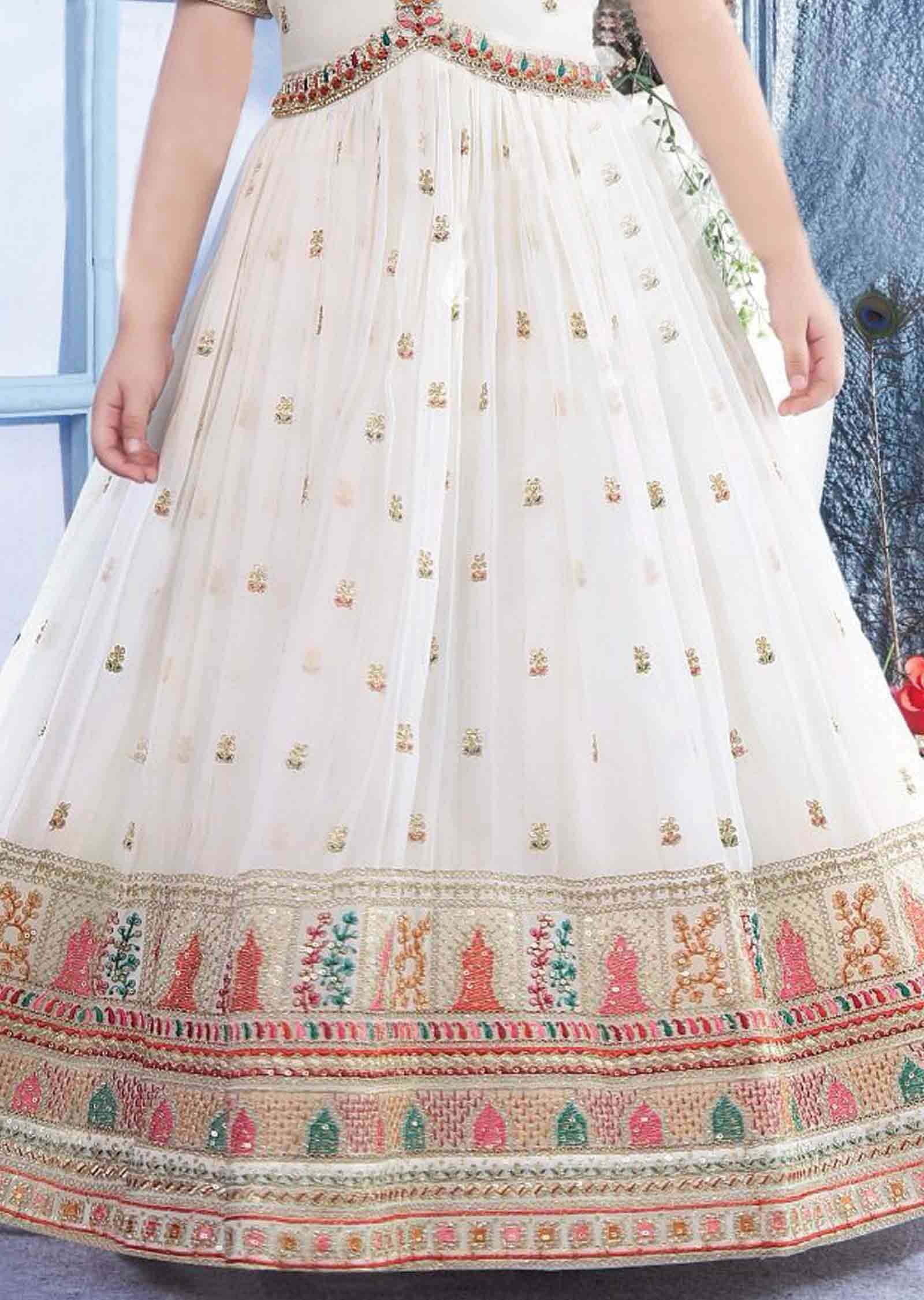 Off White Georgette Zardosi & Embroidered Alia cut Kids Gown