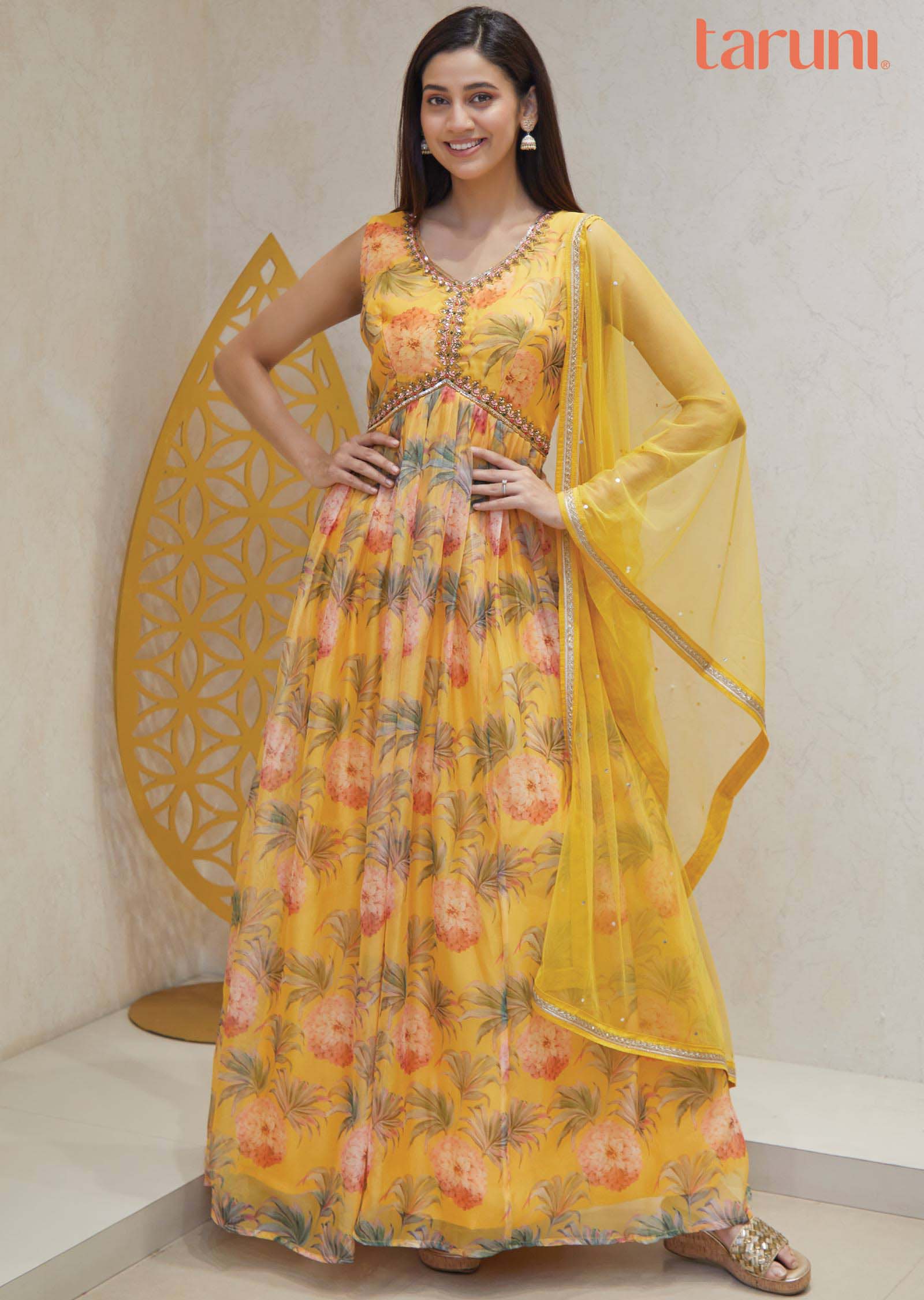 Yellow Organza Sequins Anarkali