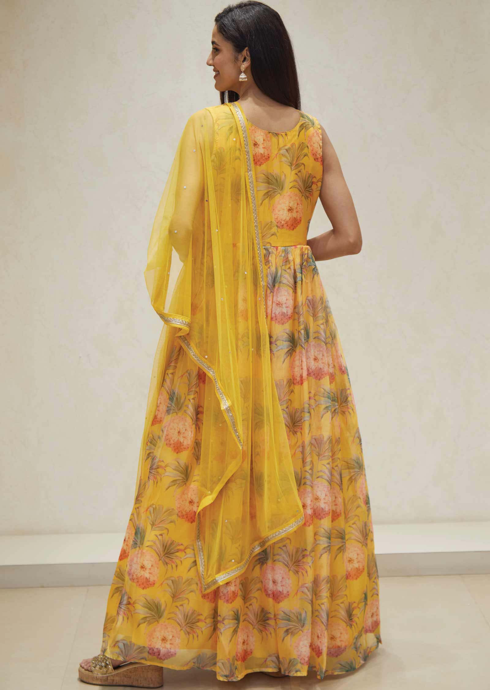 Yellow Organza Sequins Anarkali