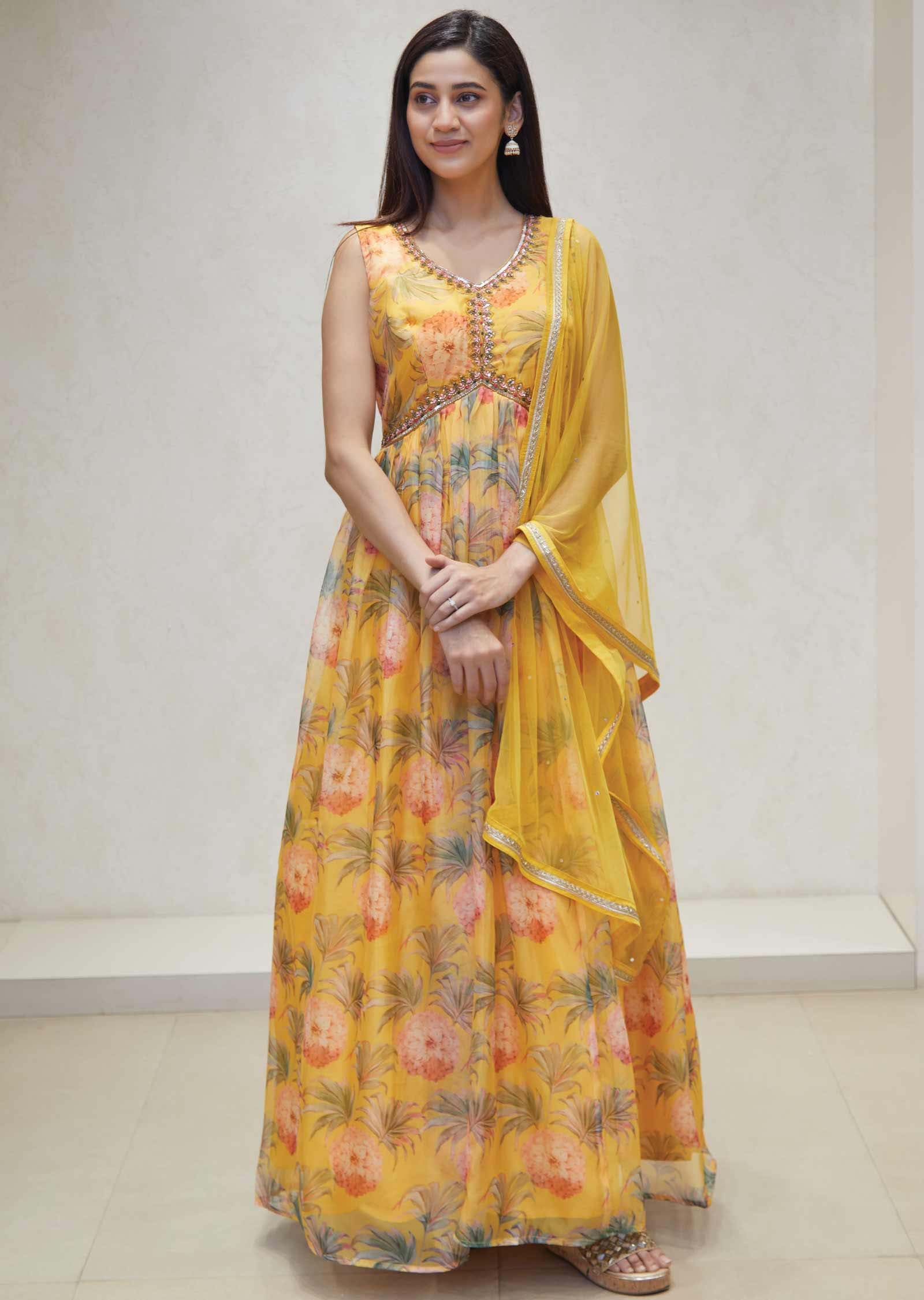 Yellow Organza Sequins Anarkali