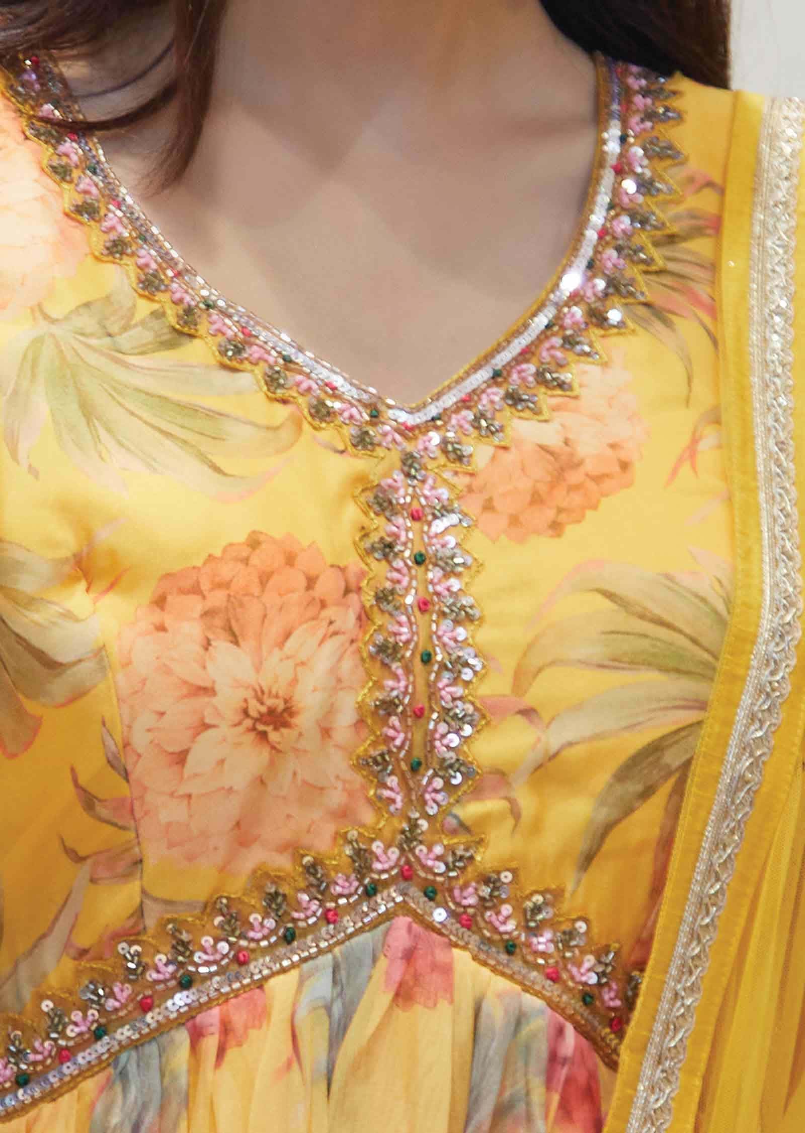 Yellow Organza Sequins Anarkali