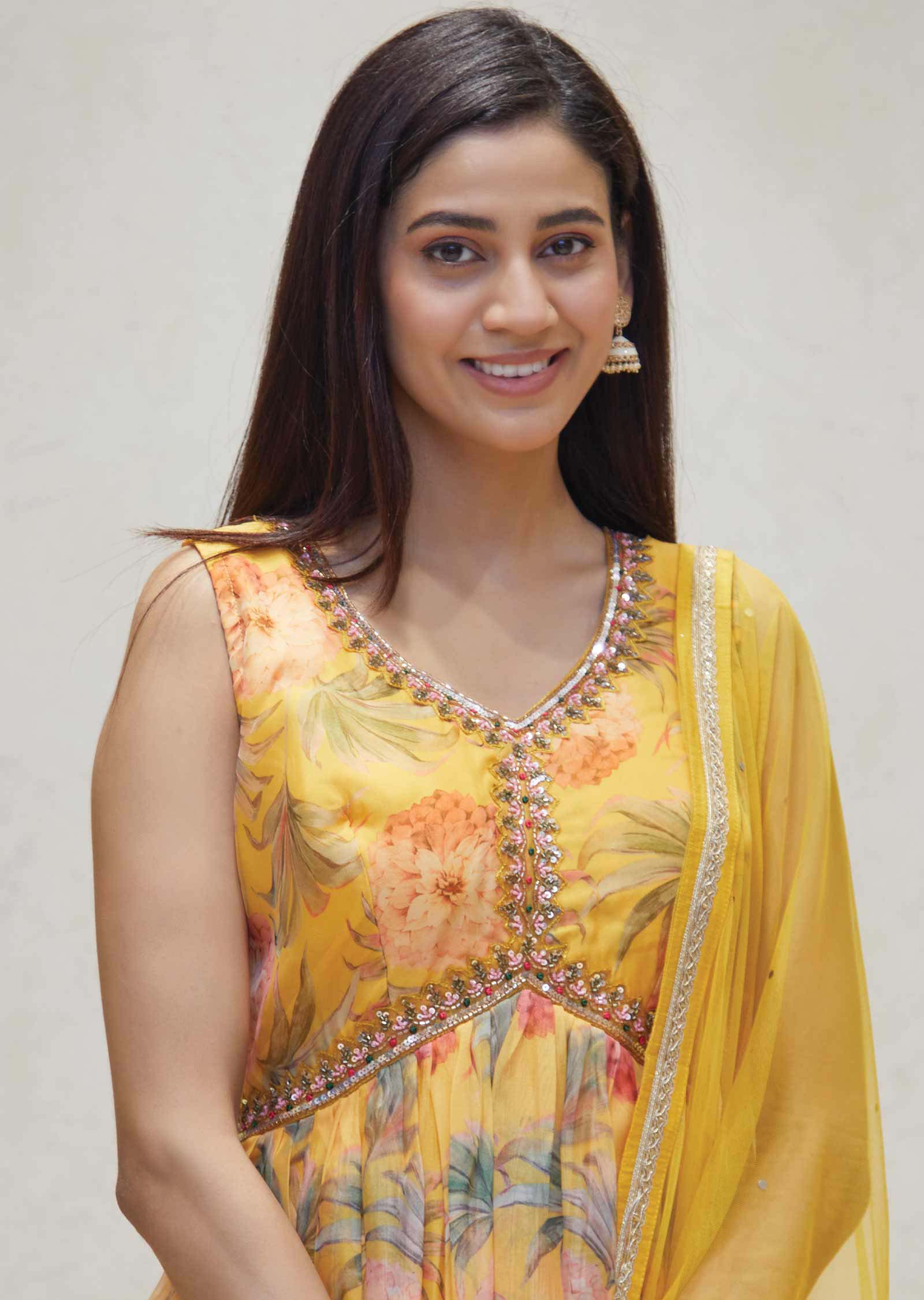 Yellow Organza Sequins Anarkali