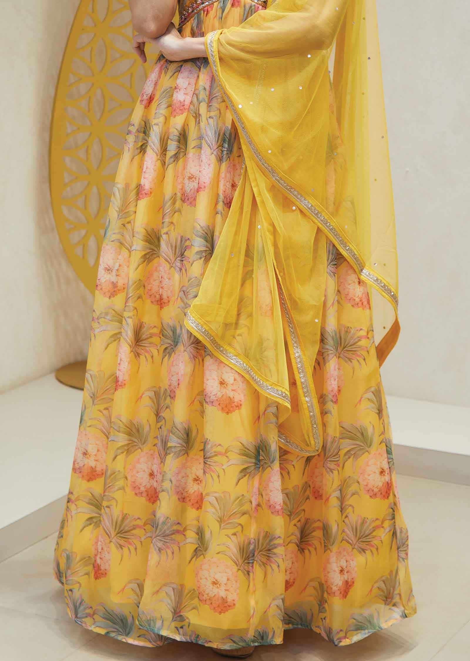 Yellow Organza Sequins Anarkali