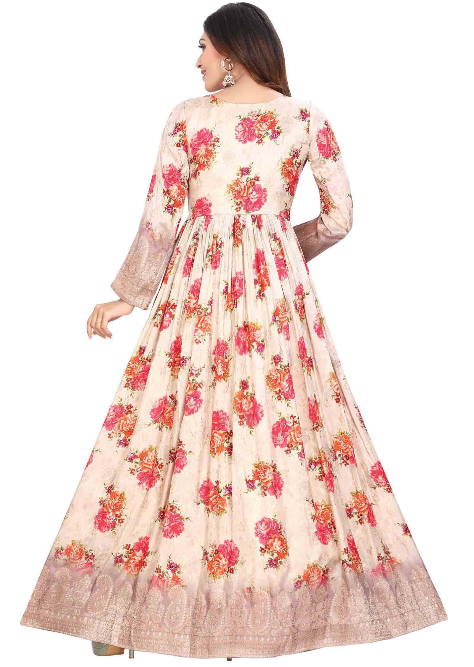 Beige Chinnon Zardosi & Embroidered Anarkali
