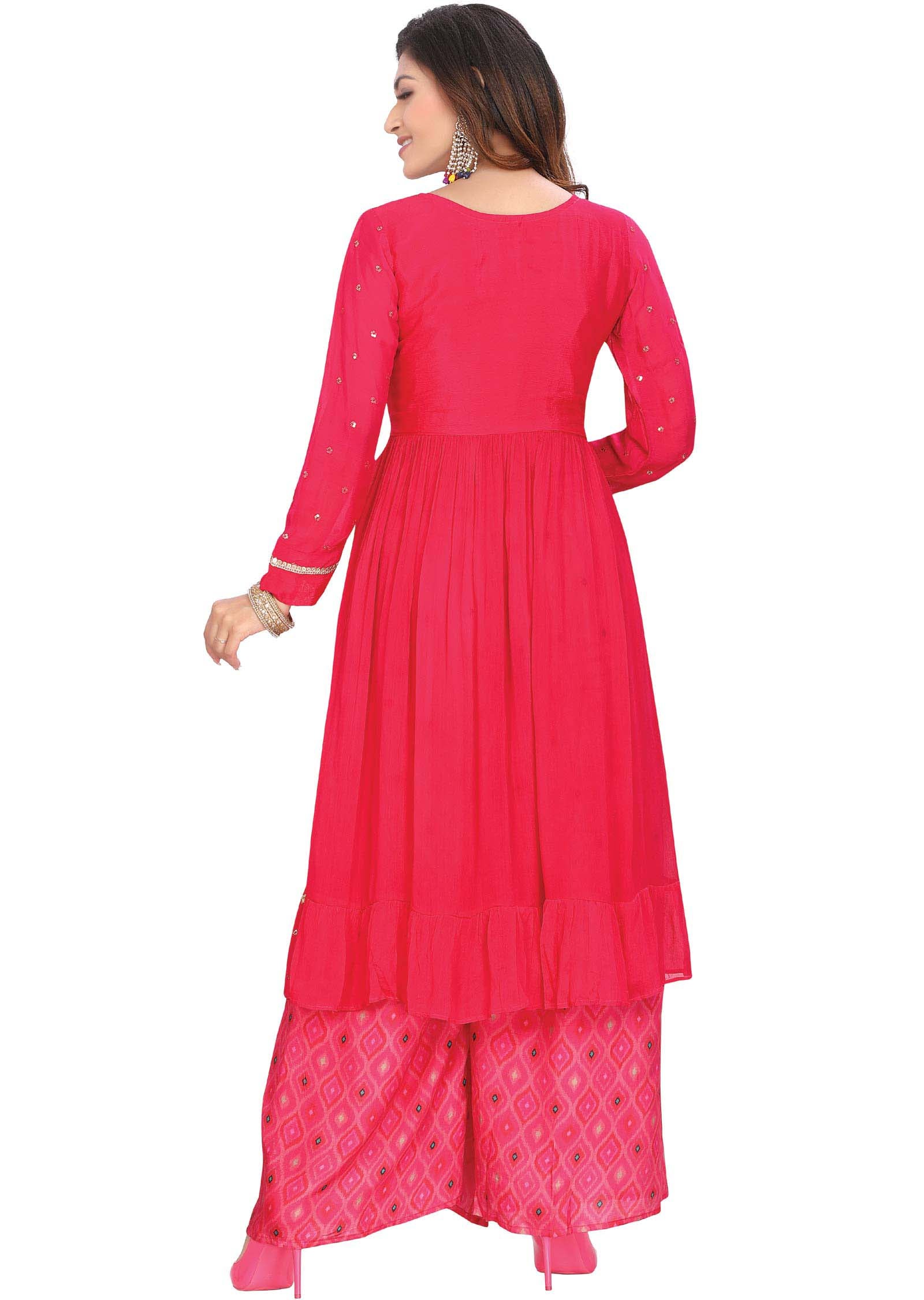 Rani Pink Chinnon Zardosi & Embroidered Anarkali