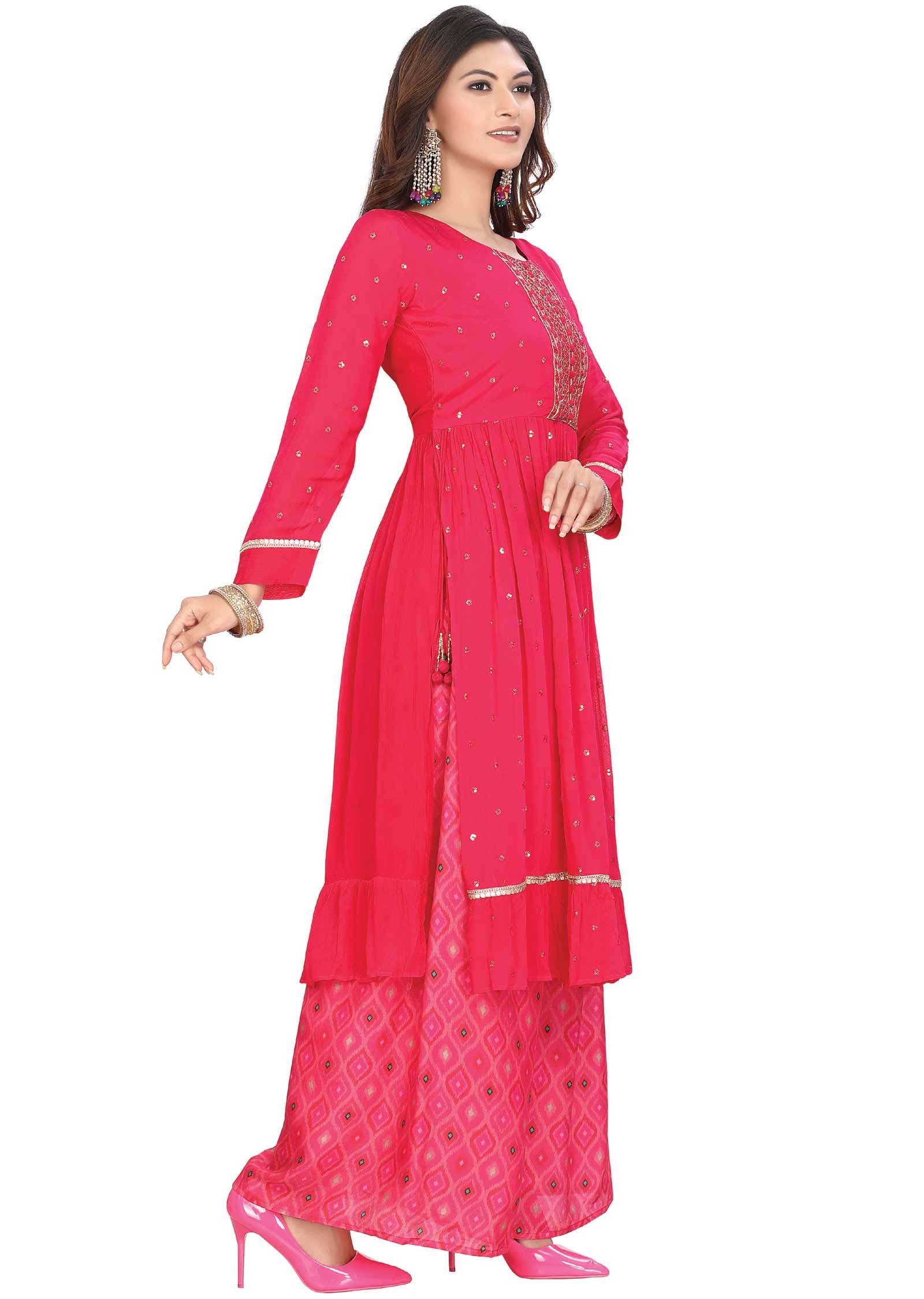 Rani Pink Chinnon Zardosi & Embroidered Anarkali