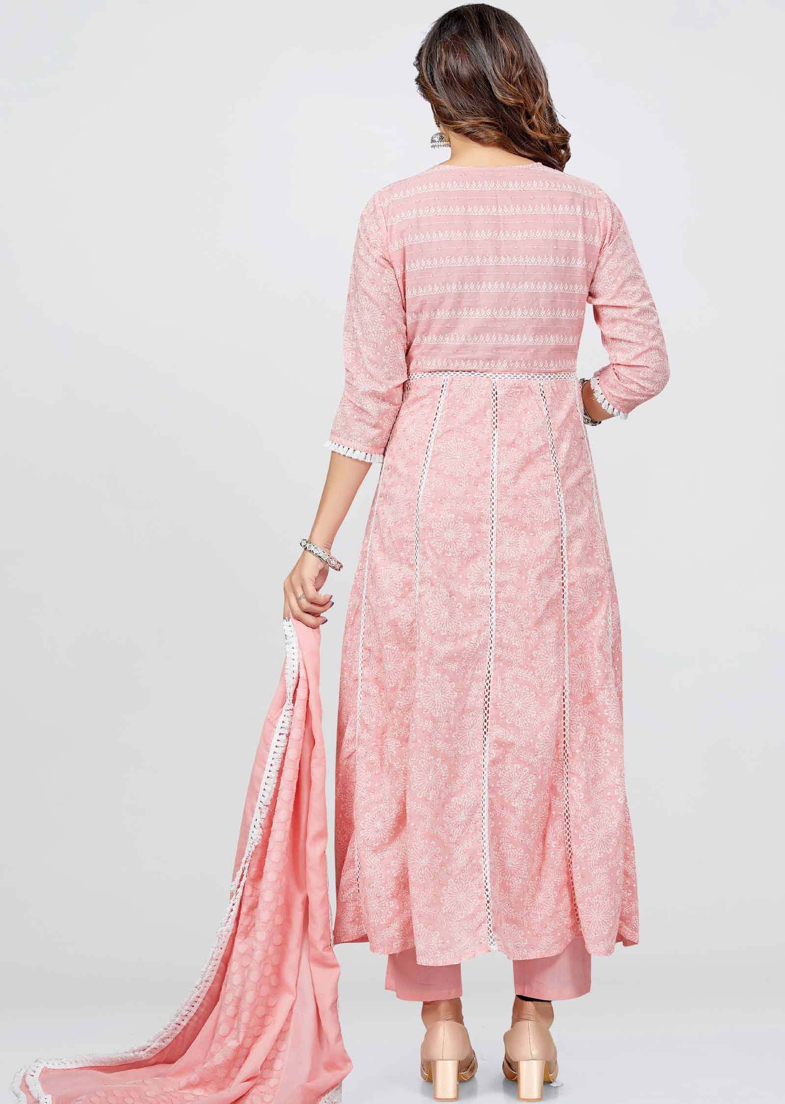 Pink Cotton Printed Anarkali