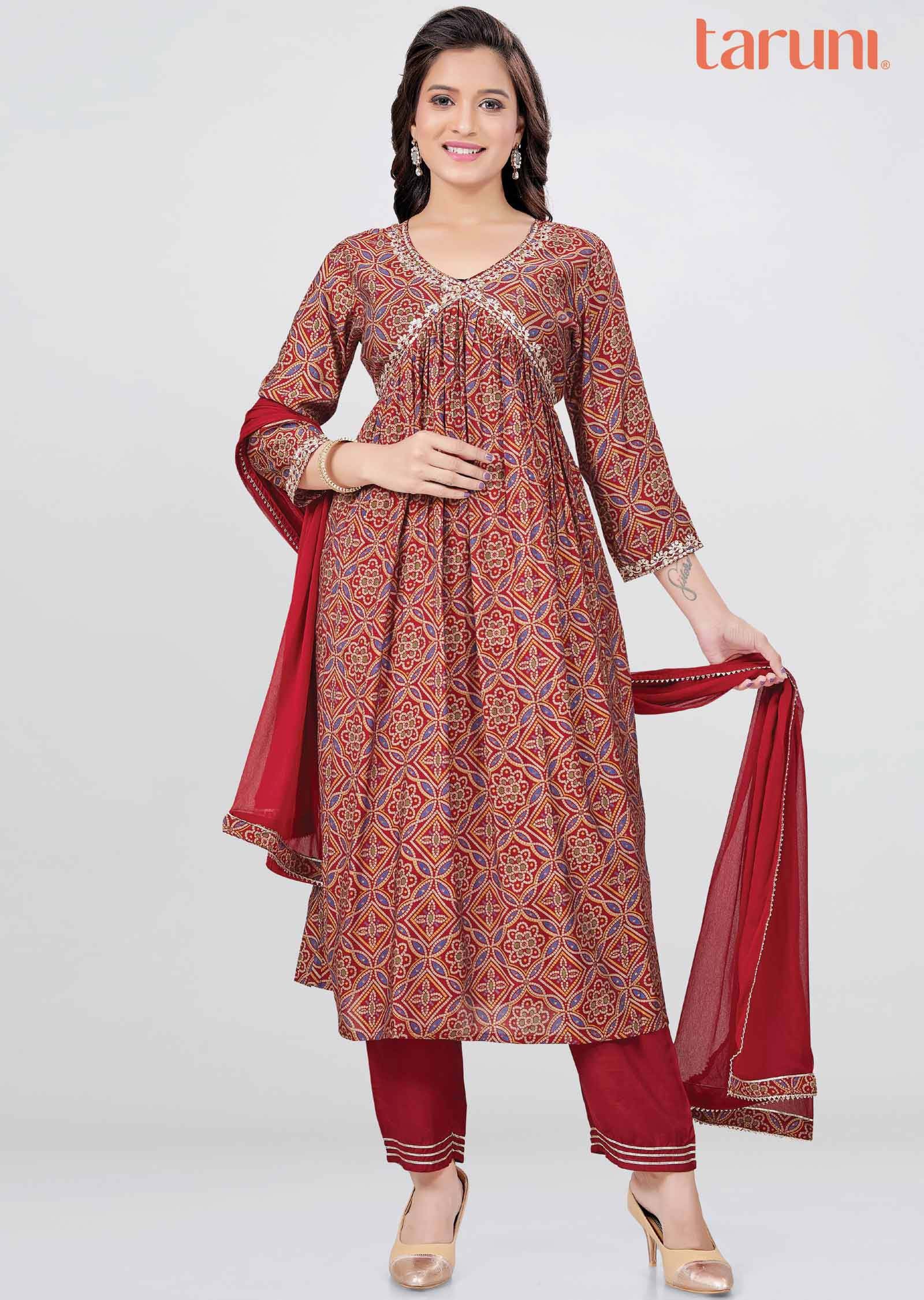 Maroon Modal Printed Anarkali