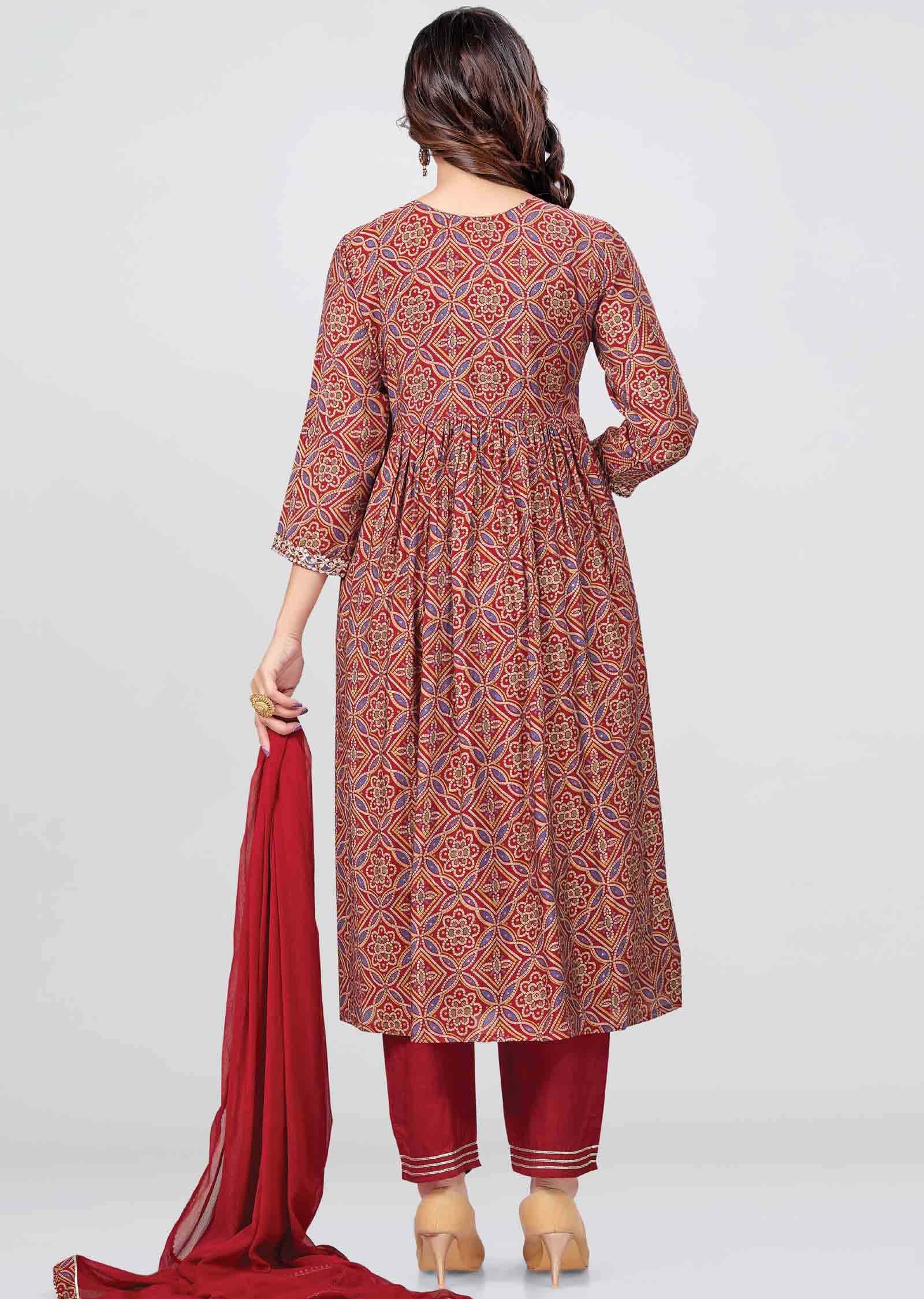 Maroon Modal Printed Anarkali