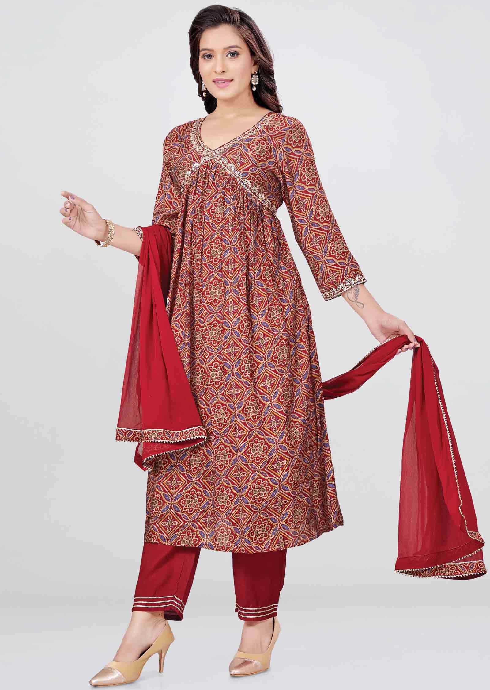 Maroon Modal Printed Anarkali