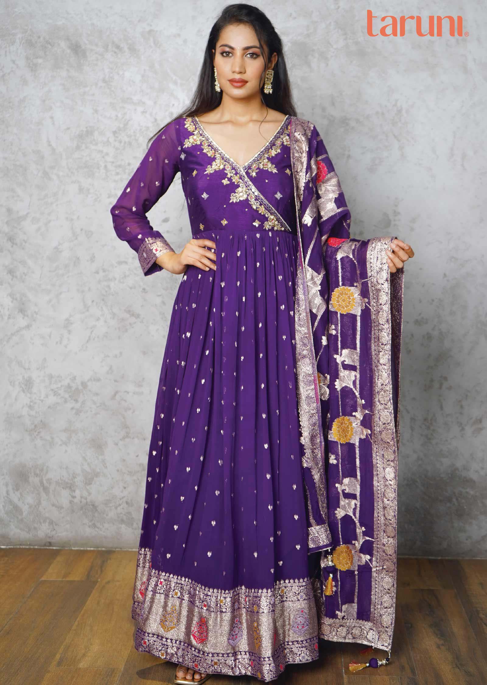 Purple Banaras Georgette Zardosi & Embroidered Anarkali