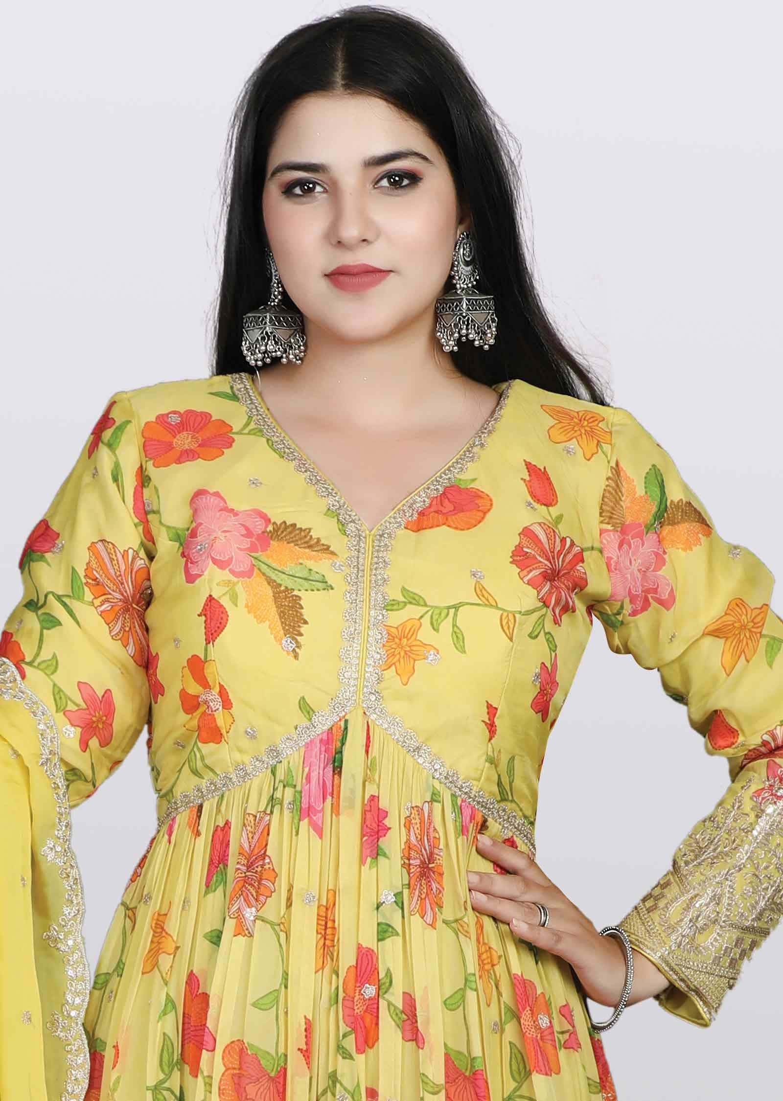 Yellow Soft Organza Sequins & Gota work Alia cut Anarkali
