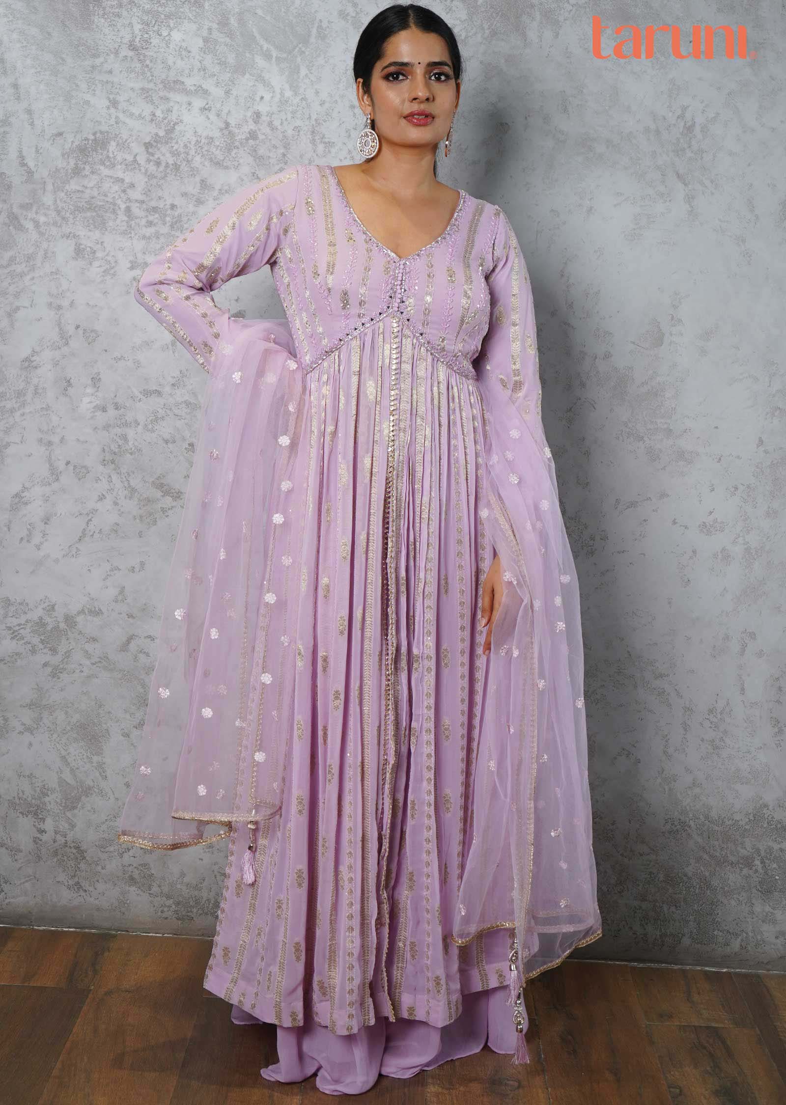 Lilac Banaras Georgette Embroidered Alia cut Anarkali