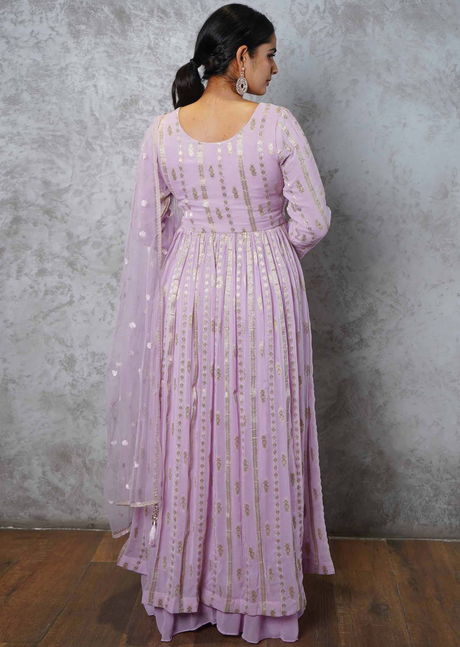 Lilac Banaras Georgette Embroidered Alia cut Anarkali