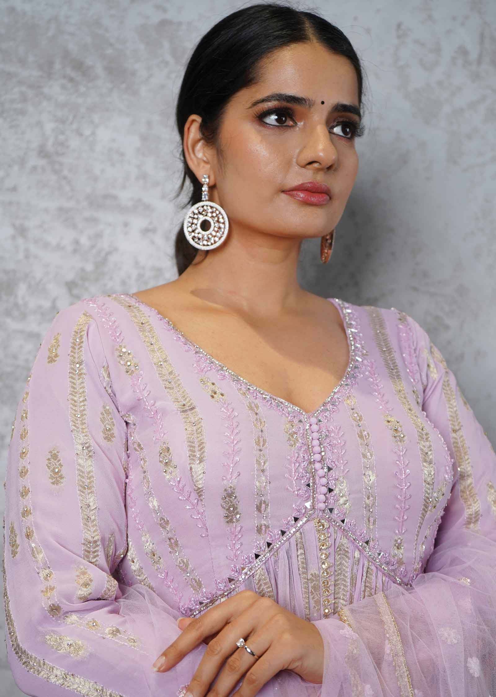 Lilac Banaras Georgette Embroidered Alia cut Anarkali