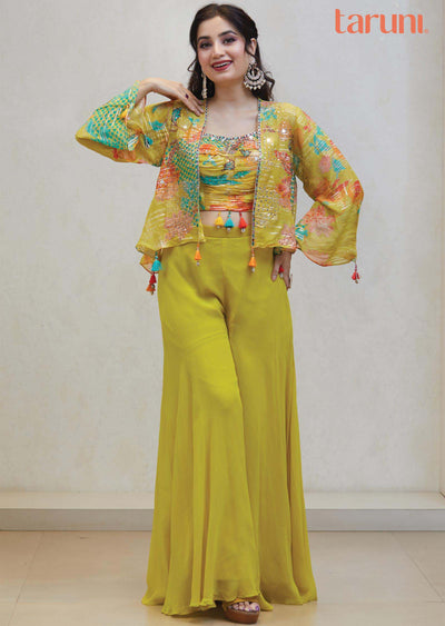 Yellow Silk Georgette Pallazo Suit