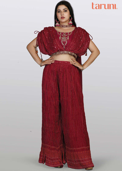 Maroon Silk Georgette Fusion Indo-Western Outfit