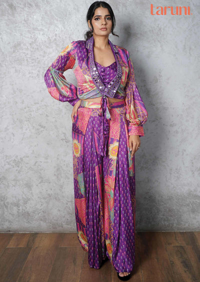 Purple Satin Fusion Indo-Western Outfit