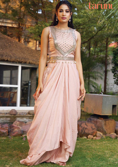 Pink Silk Fusion Indo-Western Outfit