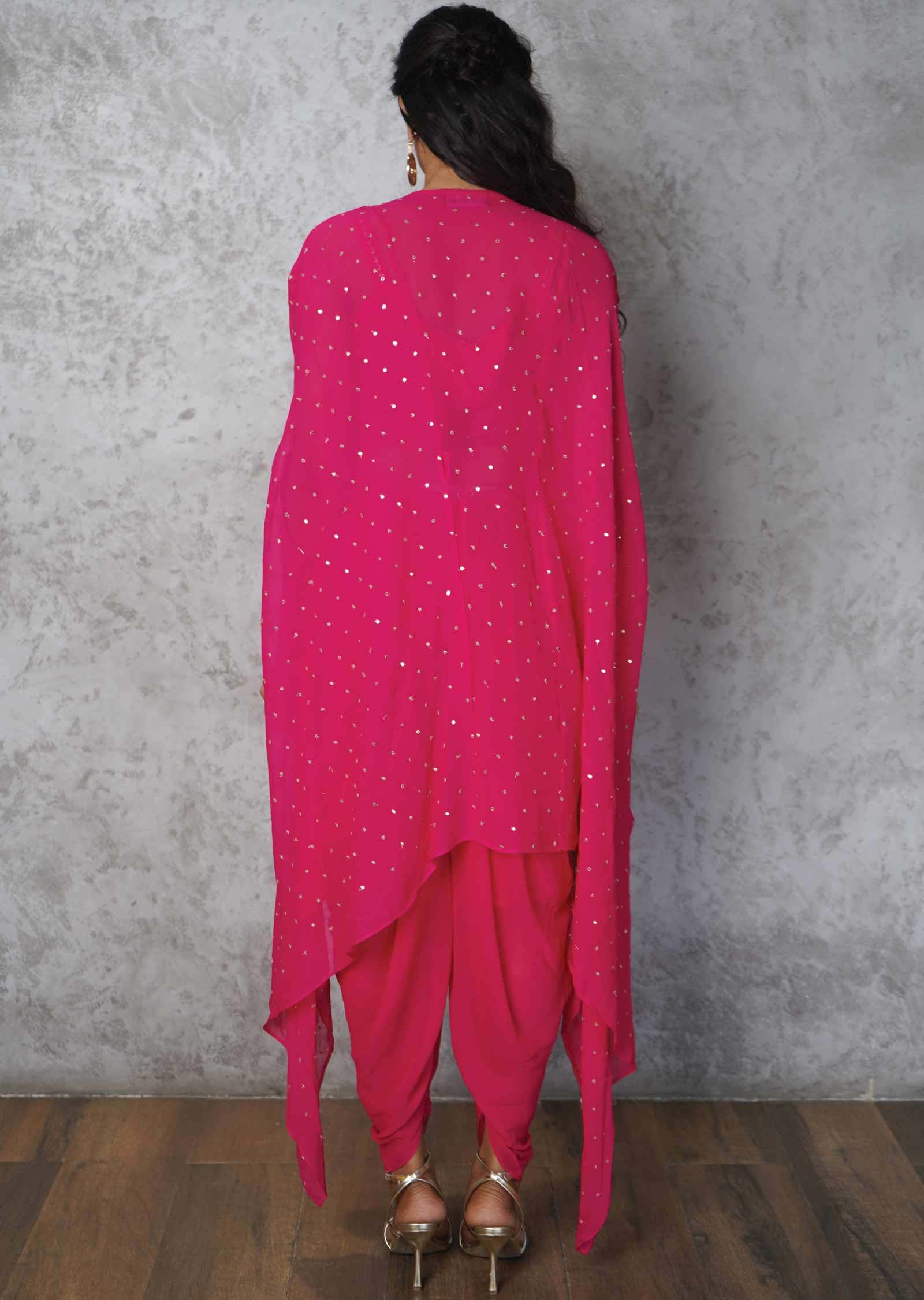 Pink Georgette Embroidered Fusion/Indo-Western Set