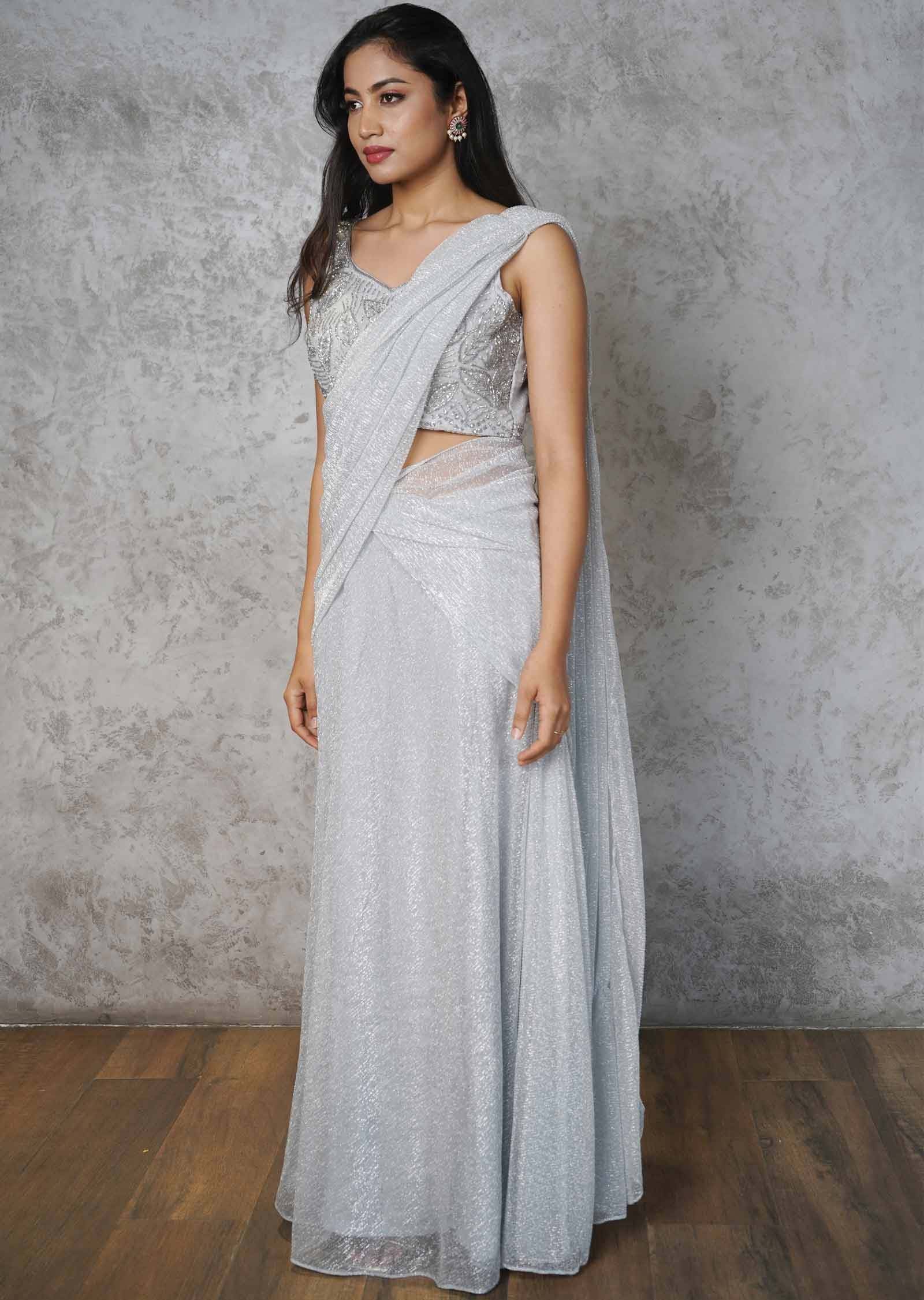 Tissue Embroidered Fusion/Indo-Western Set