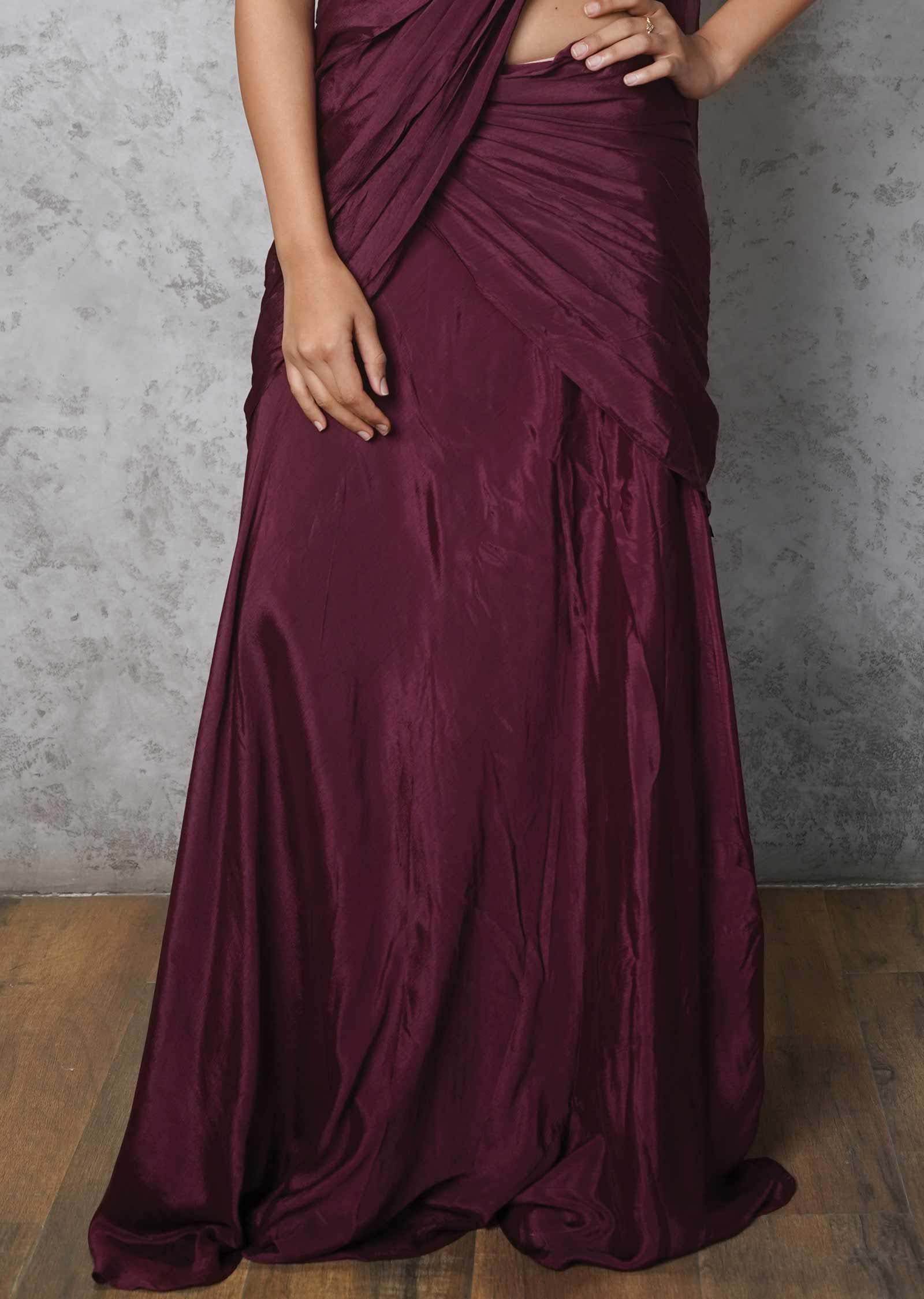 Silk & Chinnon Embroidered Fusion/Indo-Western Set