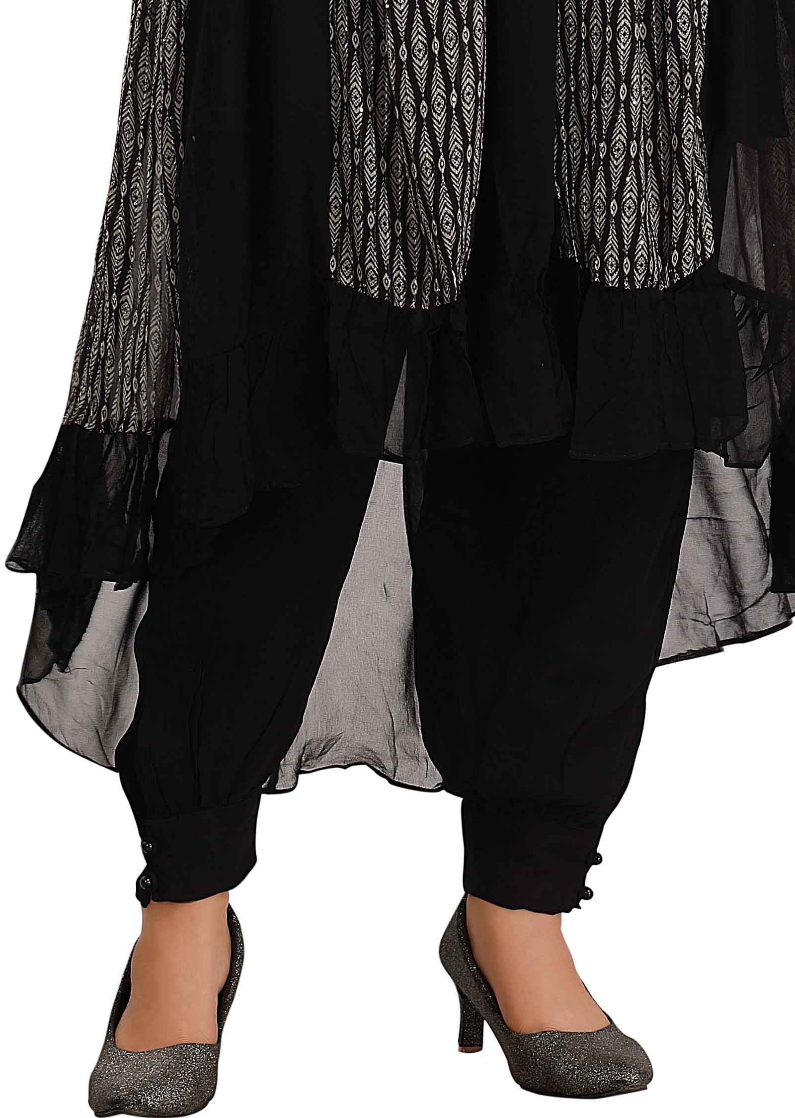Black Georgette Printed Fusion/Indo-Western Set