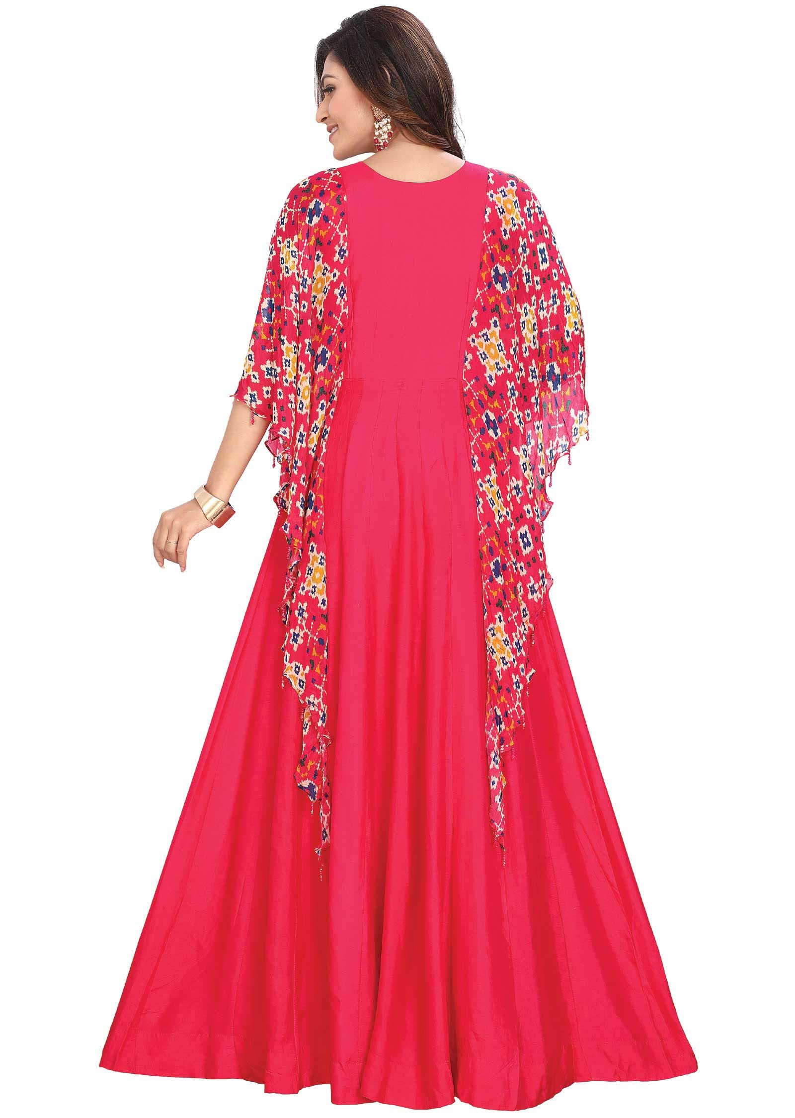 Rani Pink Silk Zardosi & Embroidered Gown