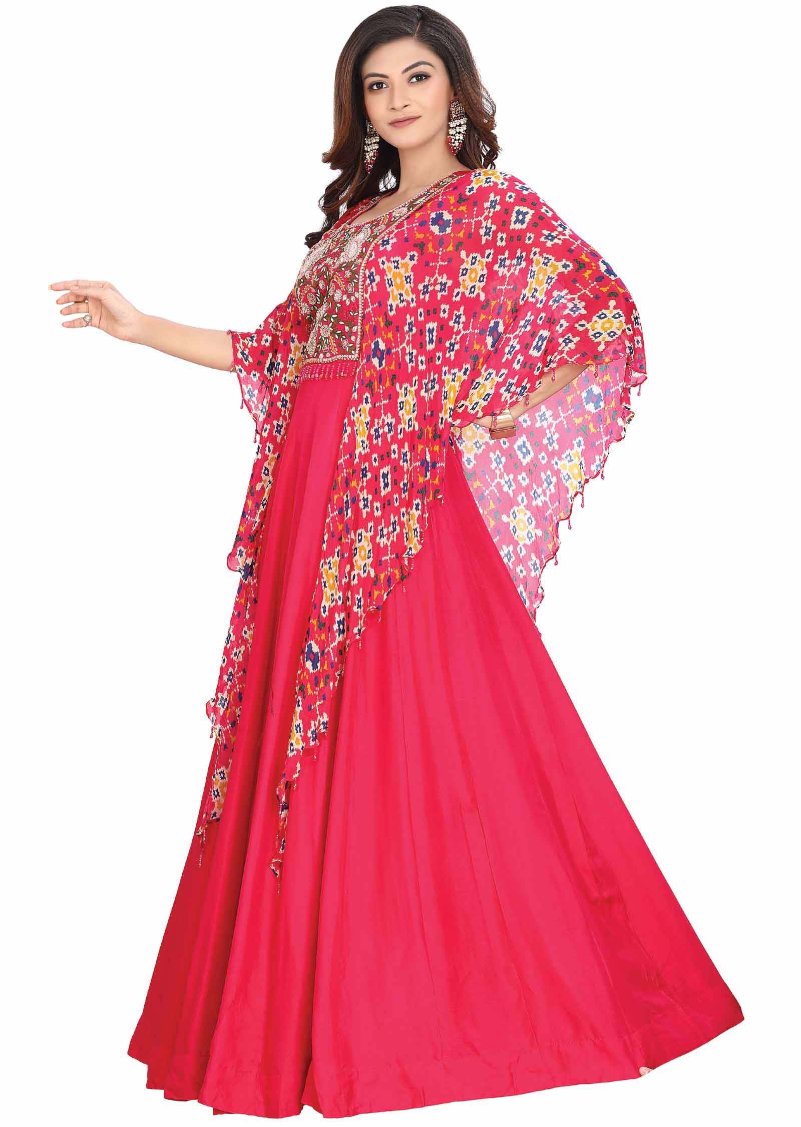 Rani Pink Silk Zardosi & Embroidered Gown