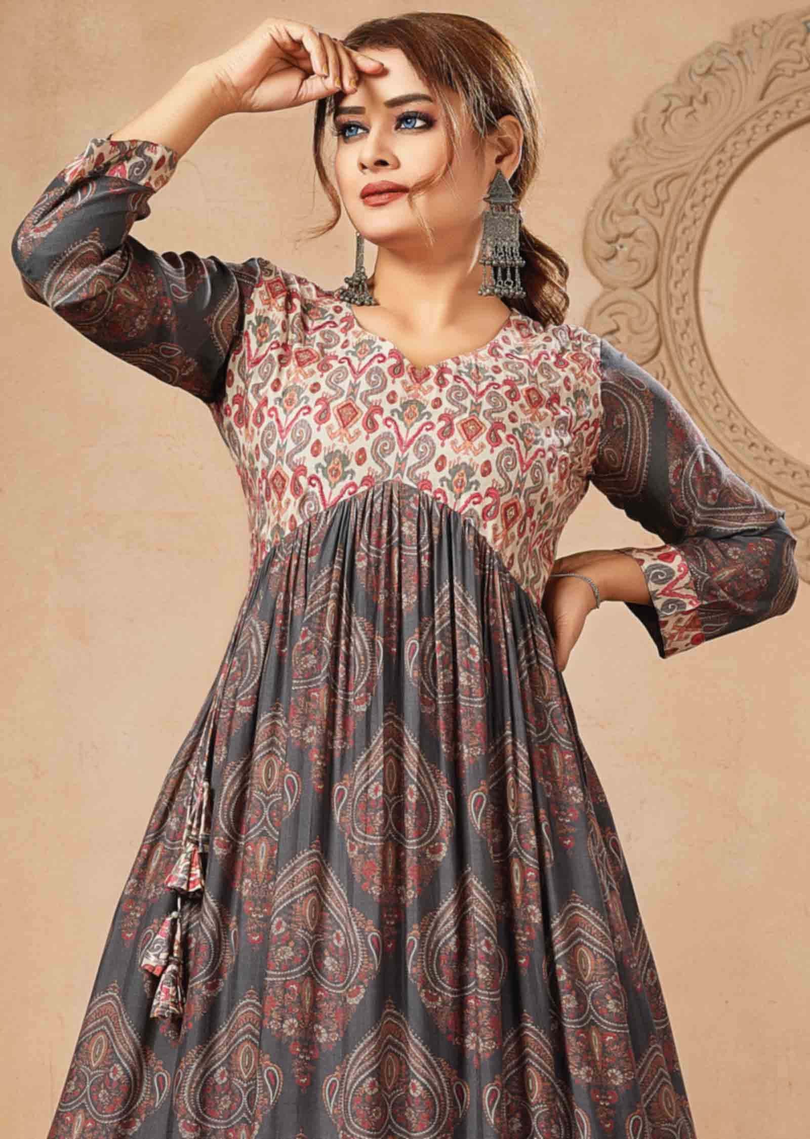 Black Muslin Printed Frock Style Kurti