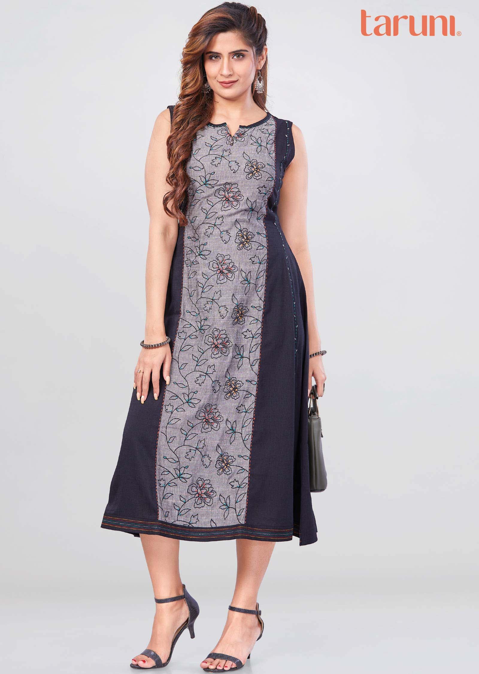 Black Reyon Mirror work Kurti A-line
