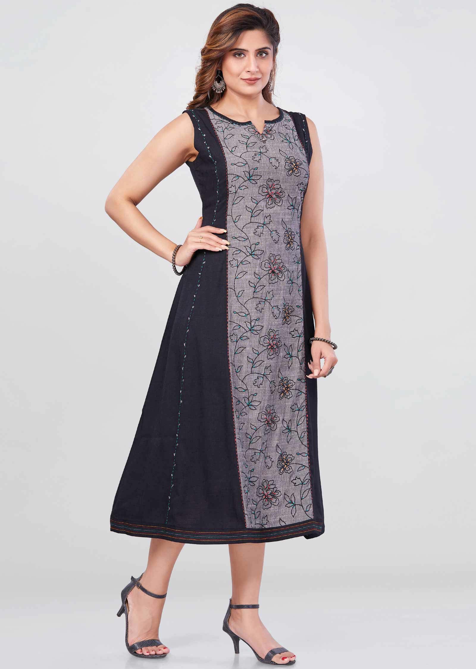 Black Reyon Mirror work Kurti A-line