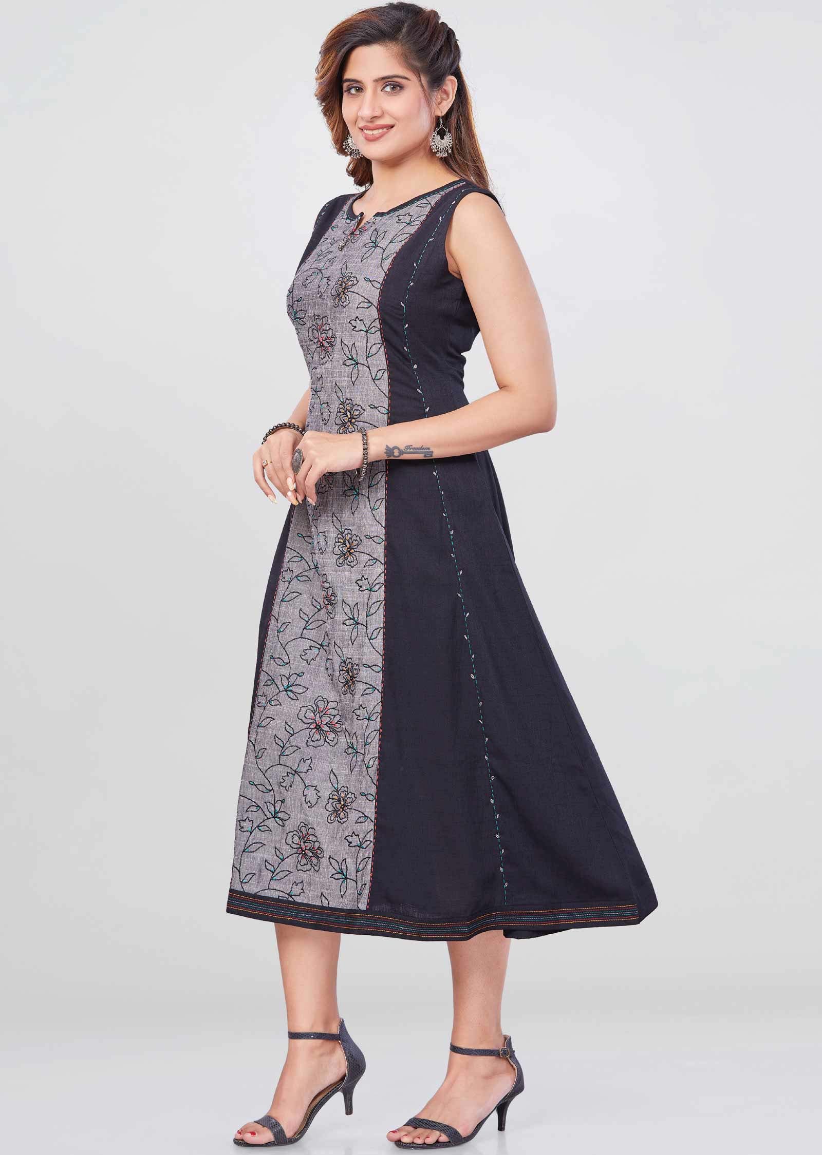 Black Reyon Mirror work Kurti A-line