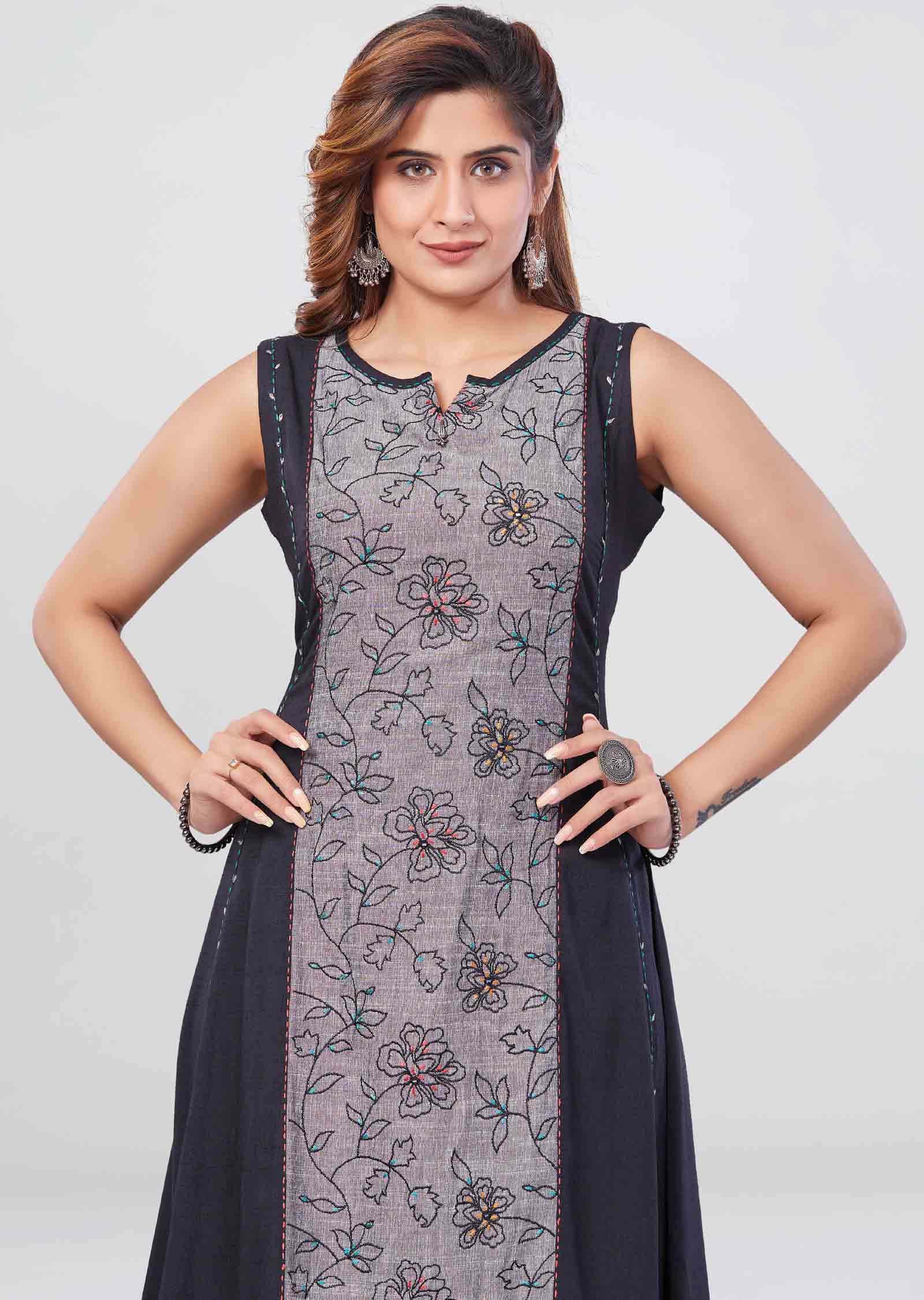Black Reyon Mirror work Kurti A-line