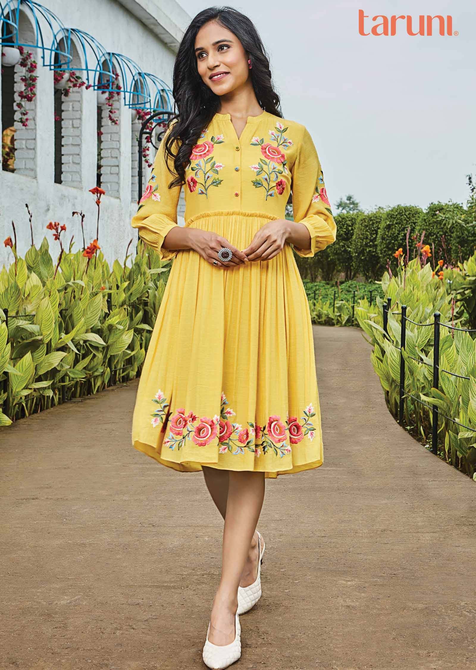 Yellow Linen Georgette Midi Dress