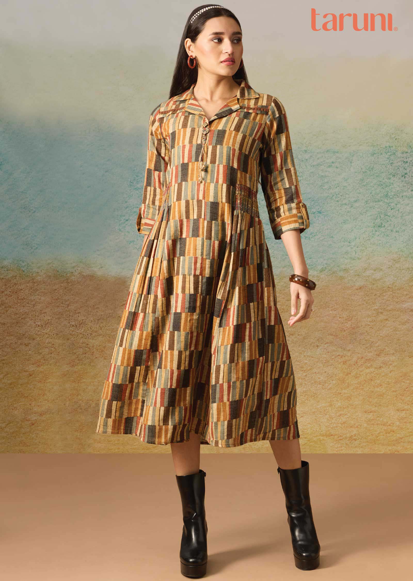 Multicolor Cotton Printed Midi Dress - Main Image