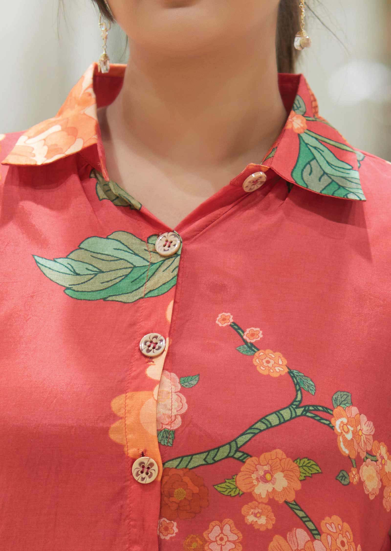 Coral Muslin Floral Printed Co-Ord Set