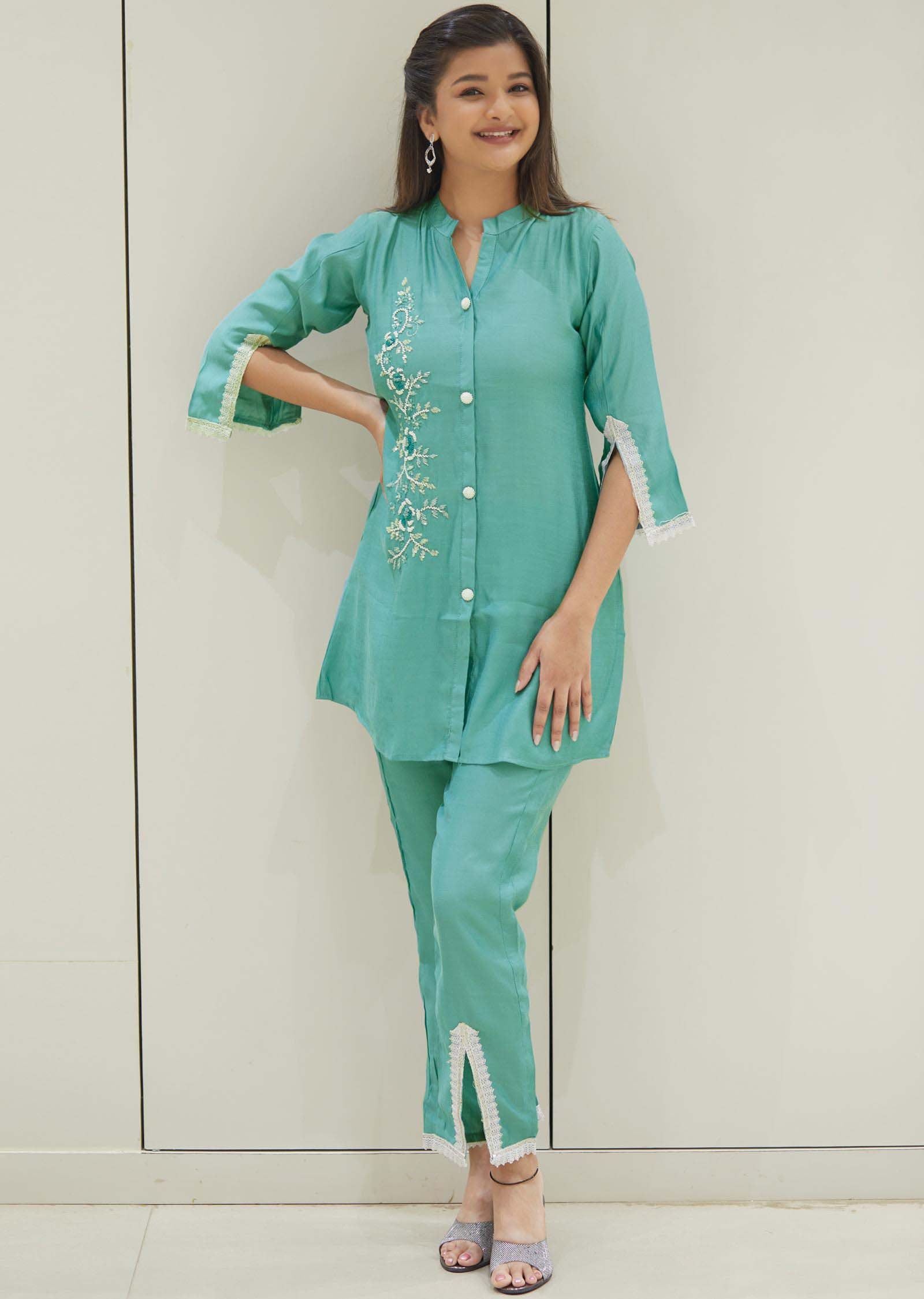 Dusty Green Modal Sequins Co-Ord Set