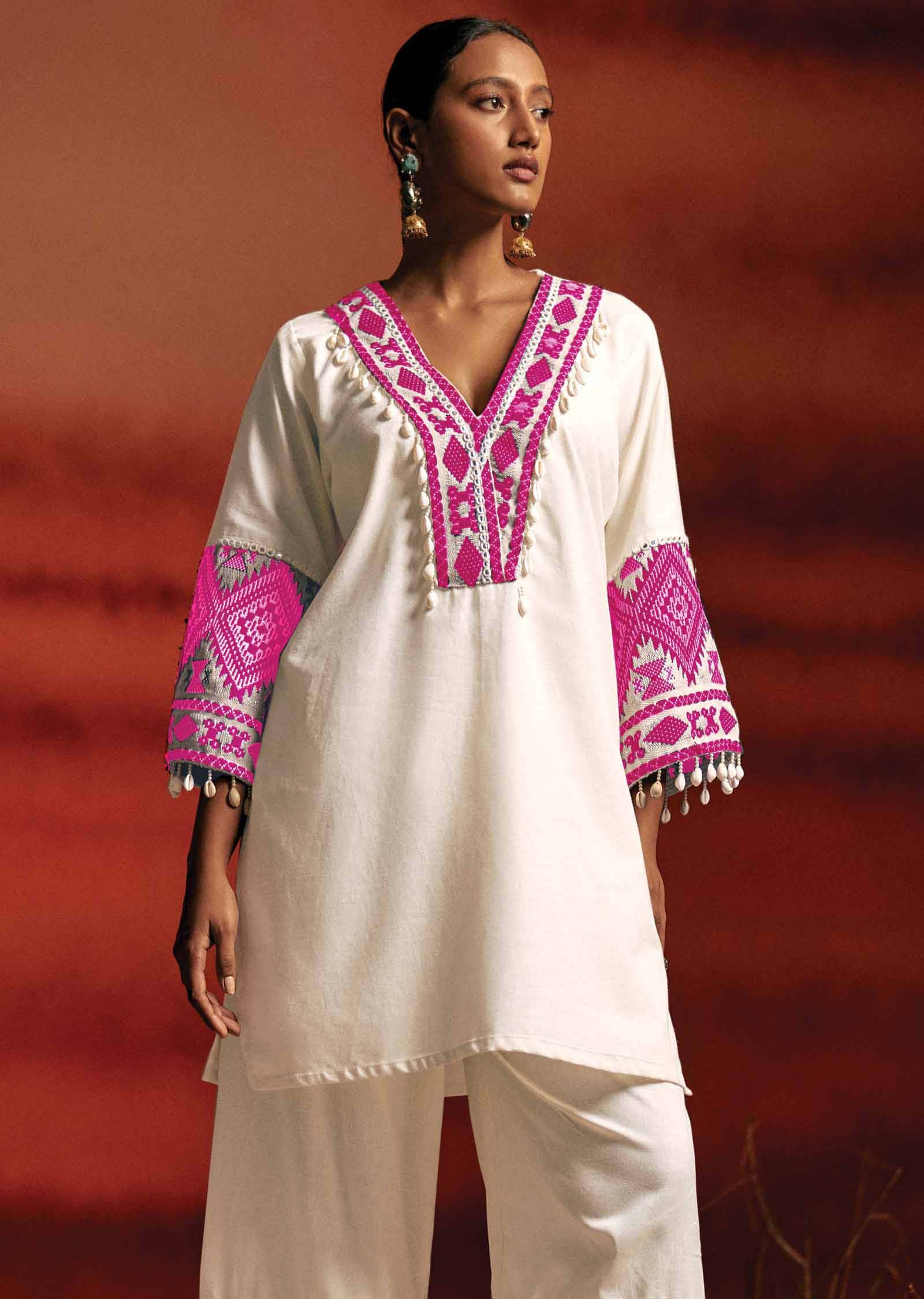 Off White Linen Gota Work Co-Ord Set