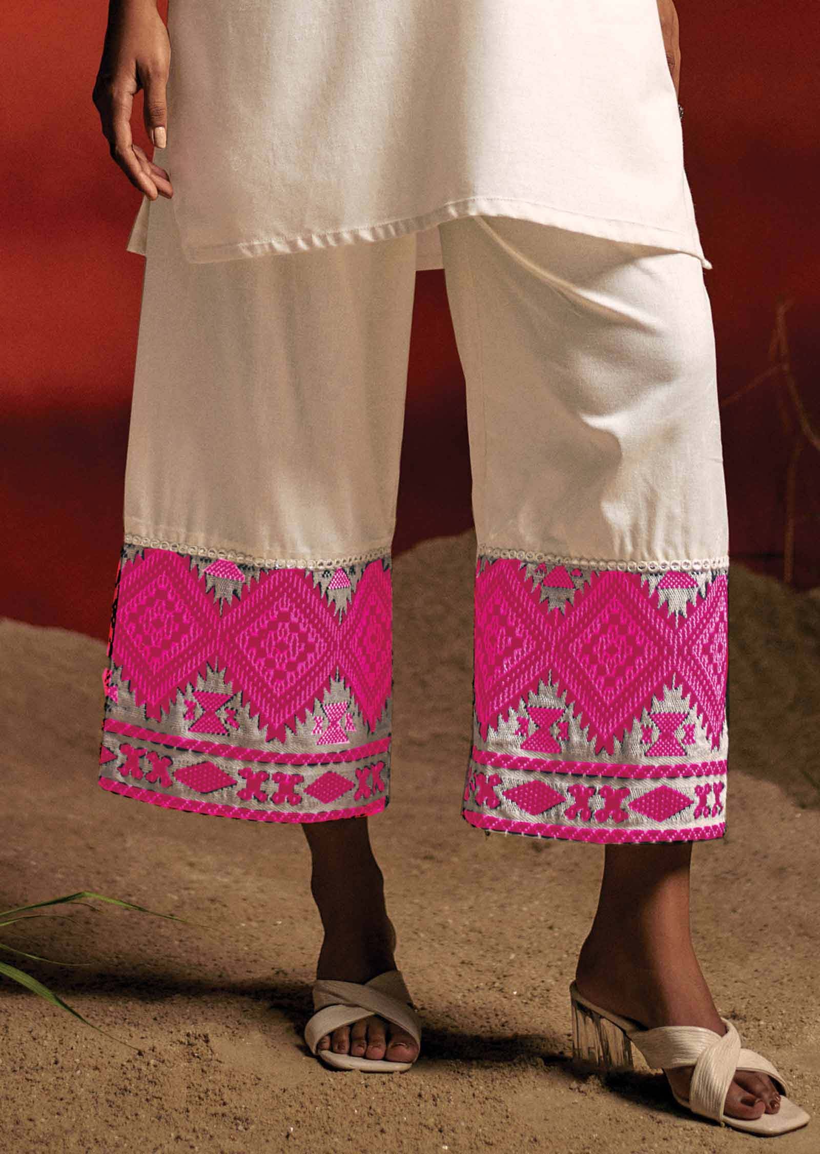 Off White Linen Gota Work Co-Ord Set